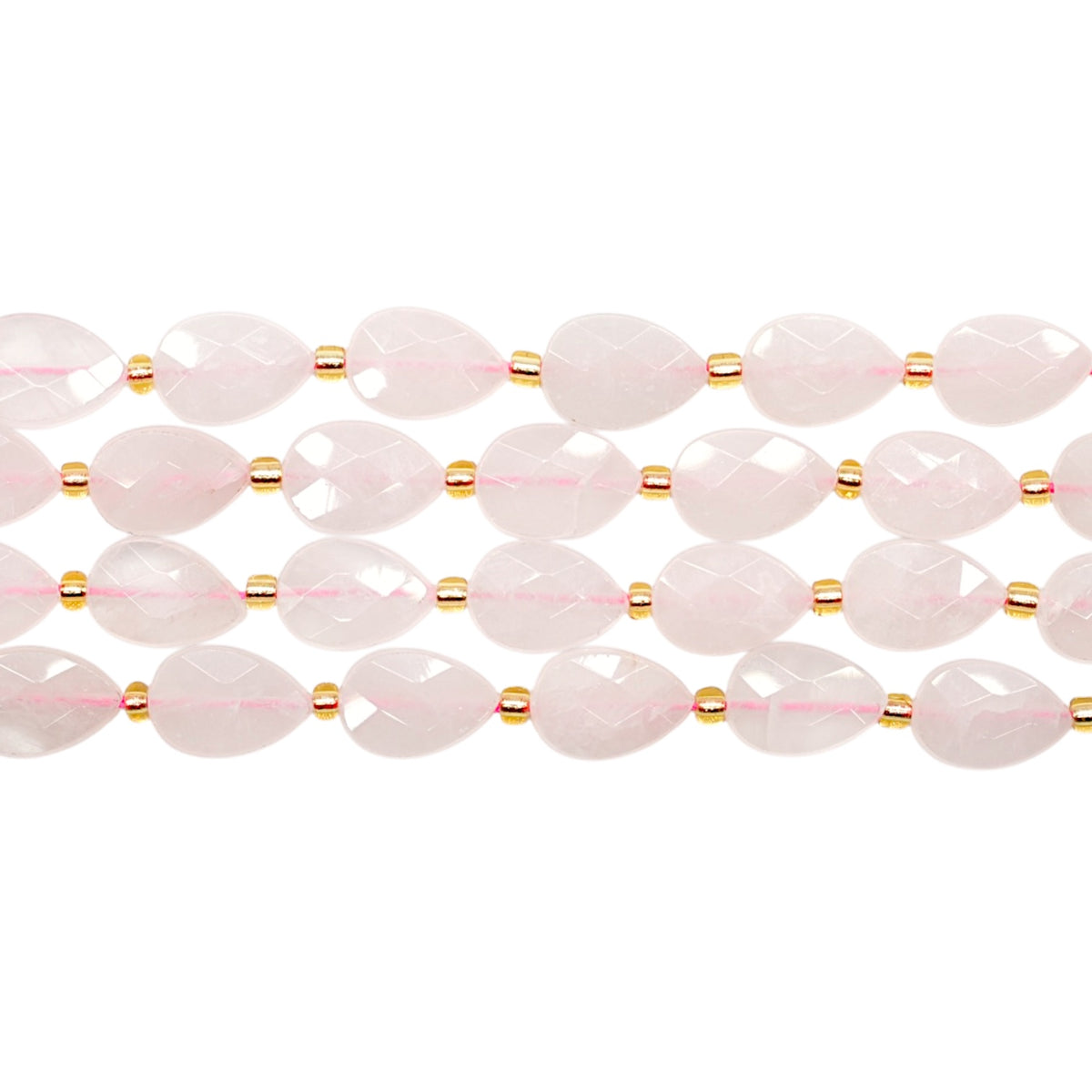 Fil de perles Quartz rose goutte facettée avec perles de rocailles 8x12 mm — percé verticalement