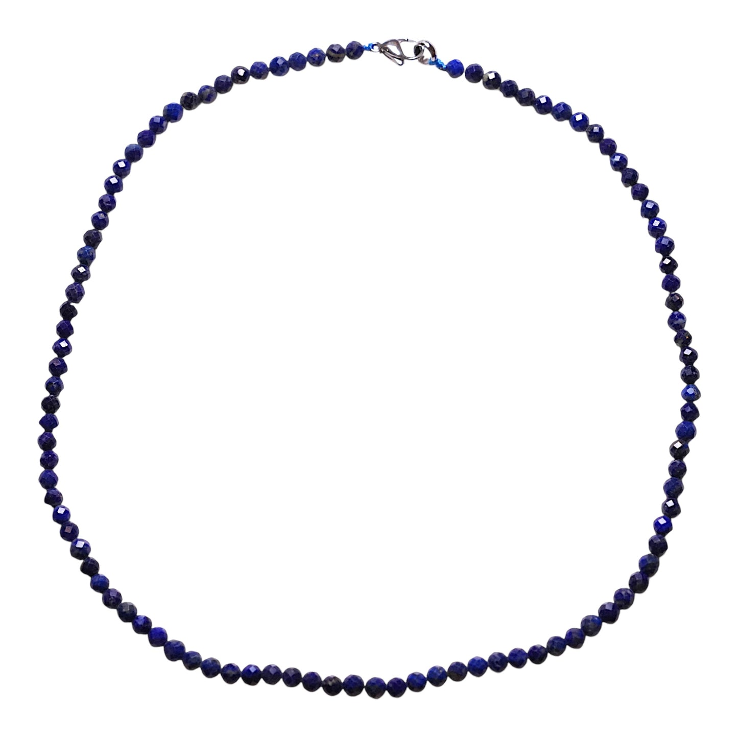 Collier en Lapis perle facettée 4 mm acier inoxydable argenté - Foliesbijoux