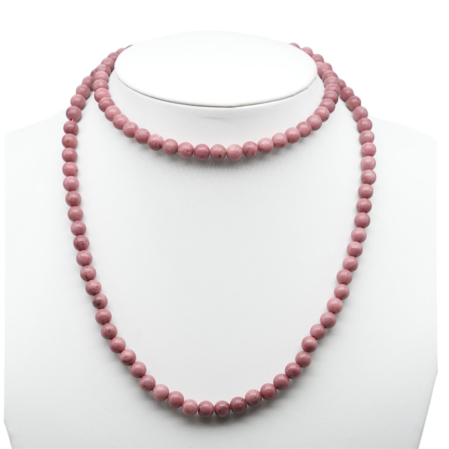 Collier sautoir 75 cm Rhodonite rose 6 mm avec fermoir en acier inoxydable argenté - Foliesbijoux