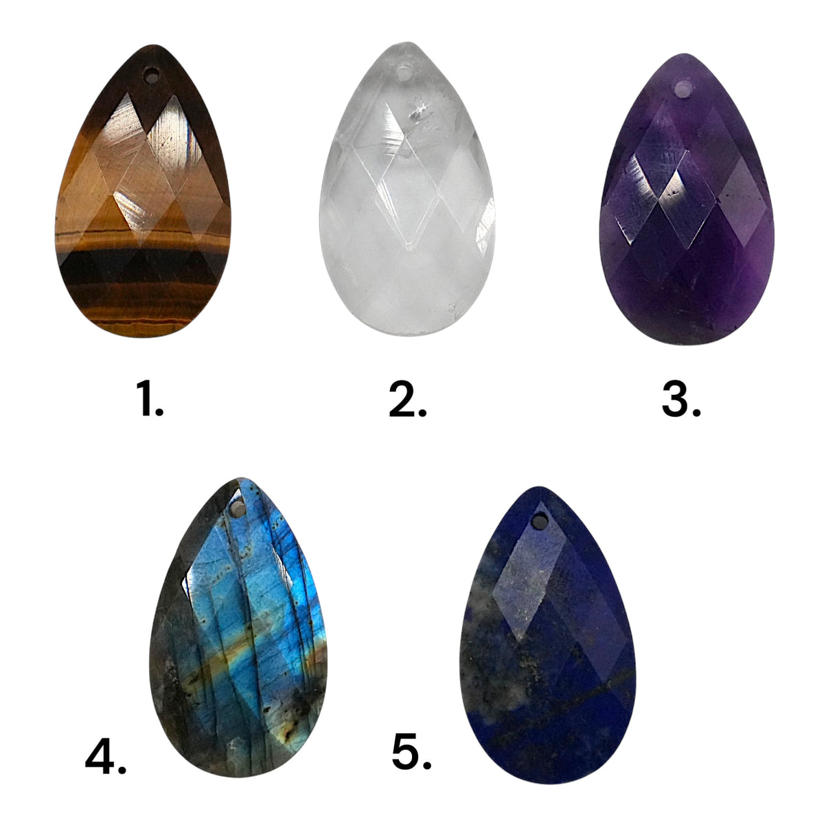 Pendentif goutte facettée 18x30 mm (5 pierres disponibles) (bélière non incluse) - Foliesbijoux