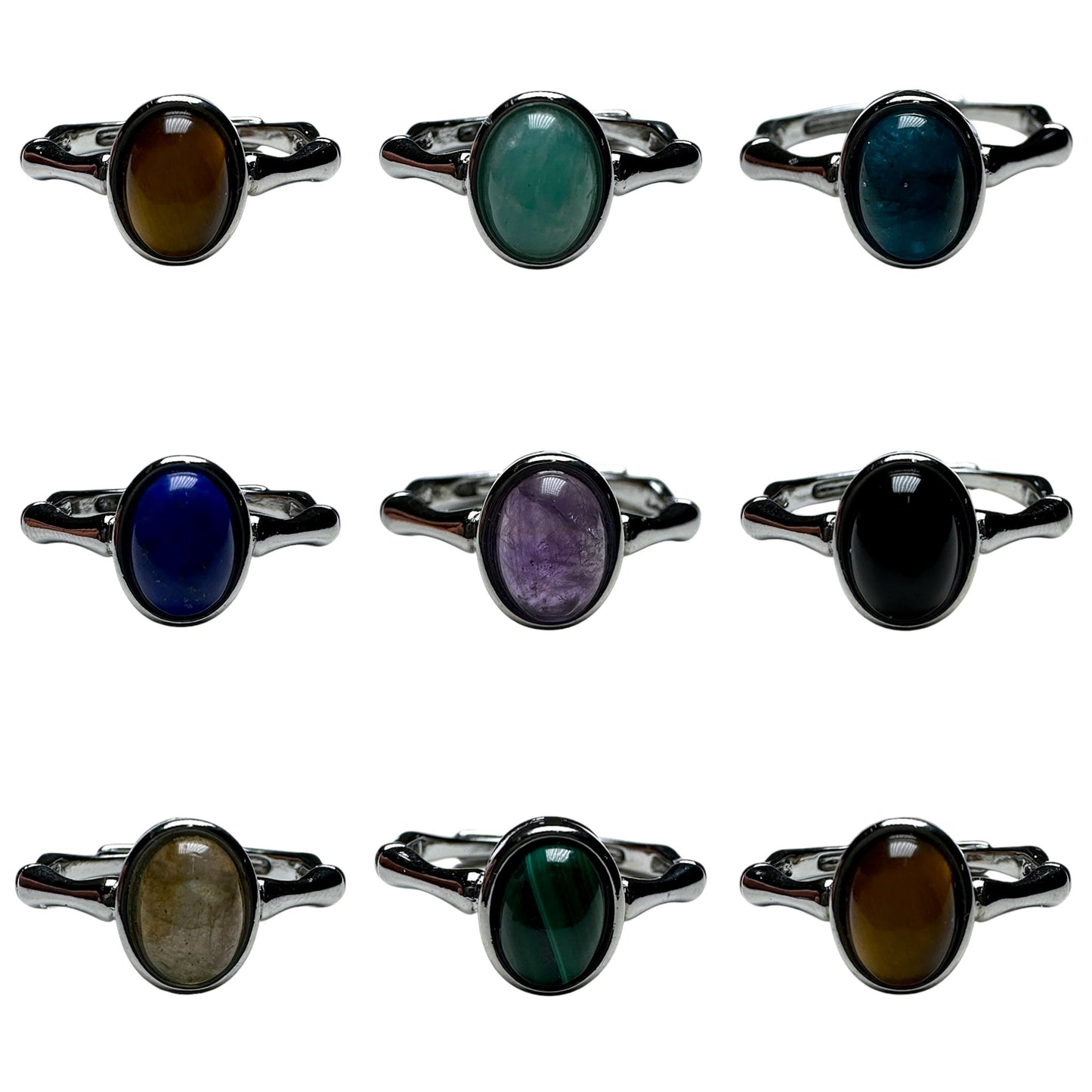 Bague en laiton rhodié & pierre naturelle (Réglable) #2 - Foliesbijoux