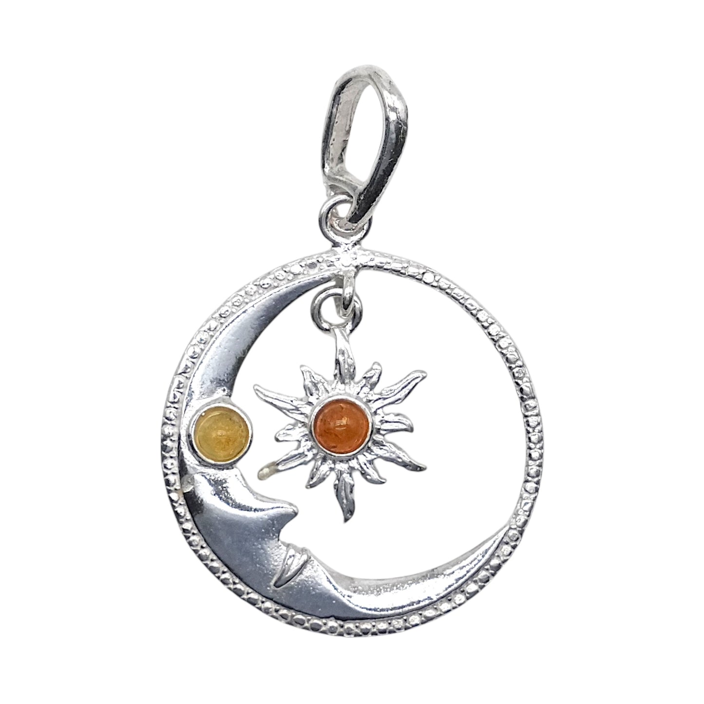 Pendentif ambre & argent lune et soleil #50 - Foliesbijoux