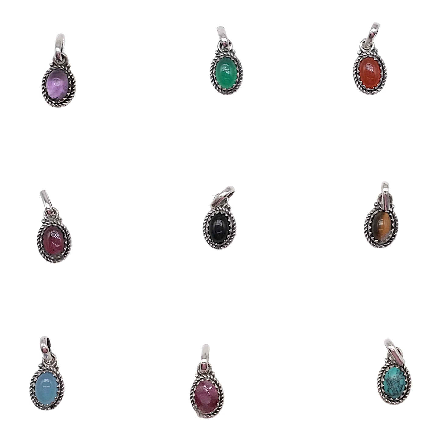 Pendentif pierre & argent 925 (9 pierres disponible) - Foliesbijoux
