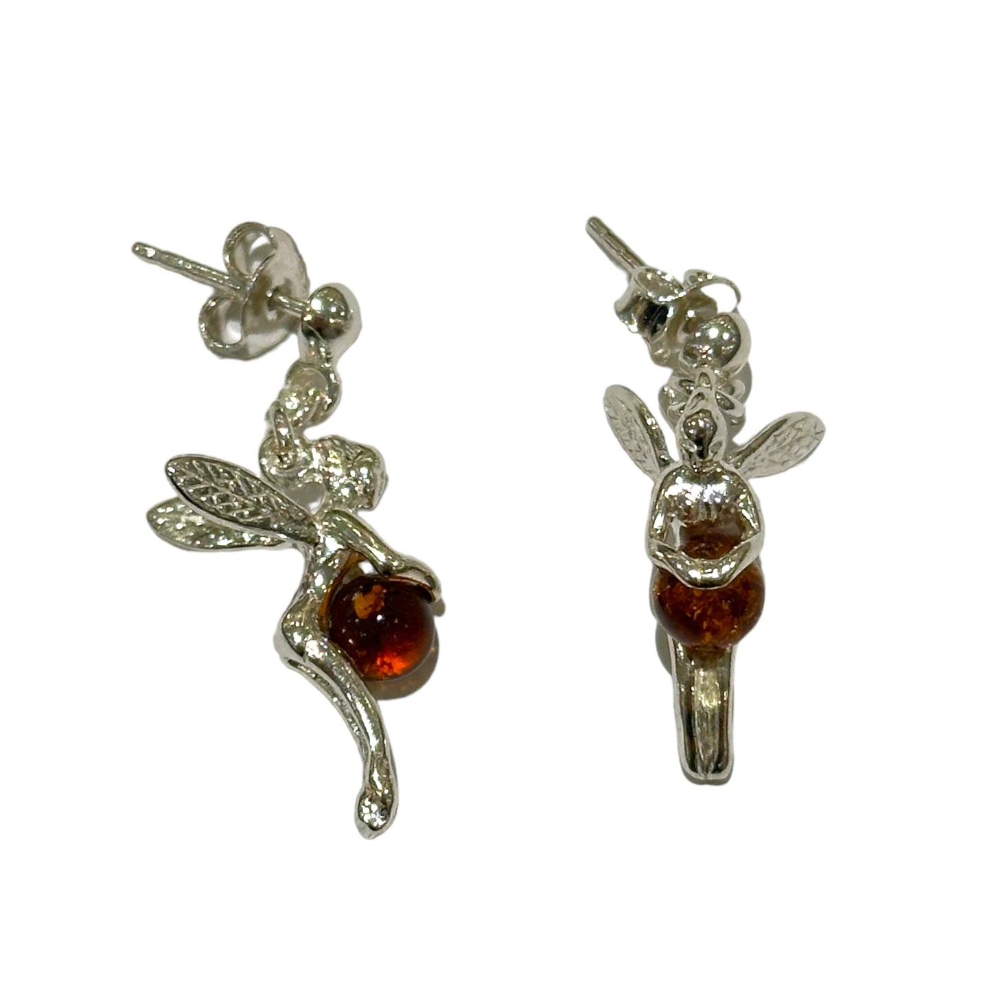 Boucle d'oreille fée en ambre & Argent 925 (#24) - Foliesbijoux