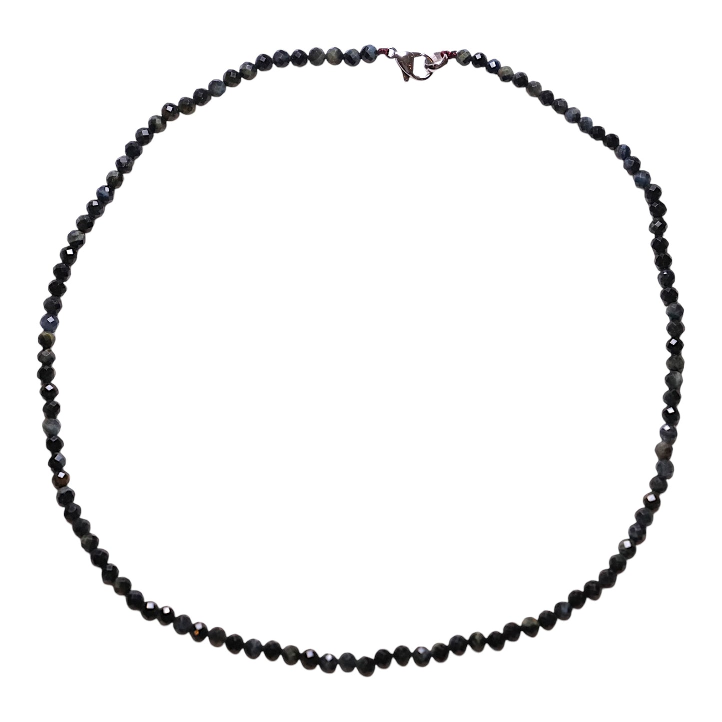 Collier en Œil de faucon perle facettée 4 mm acier inoxydable argenté - Foliesbijoux