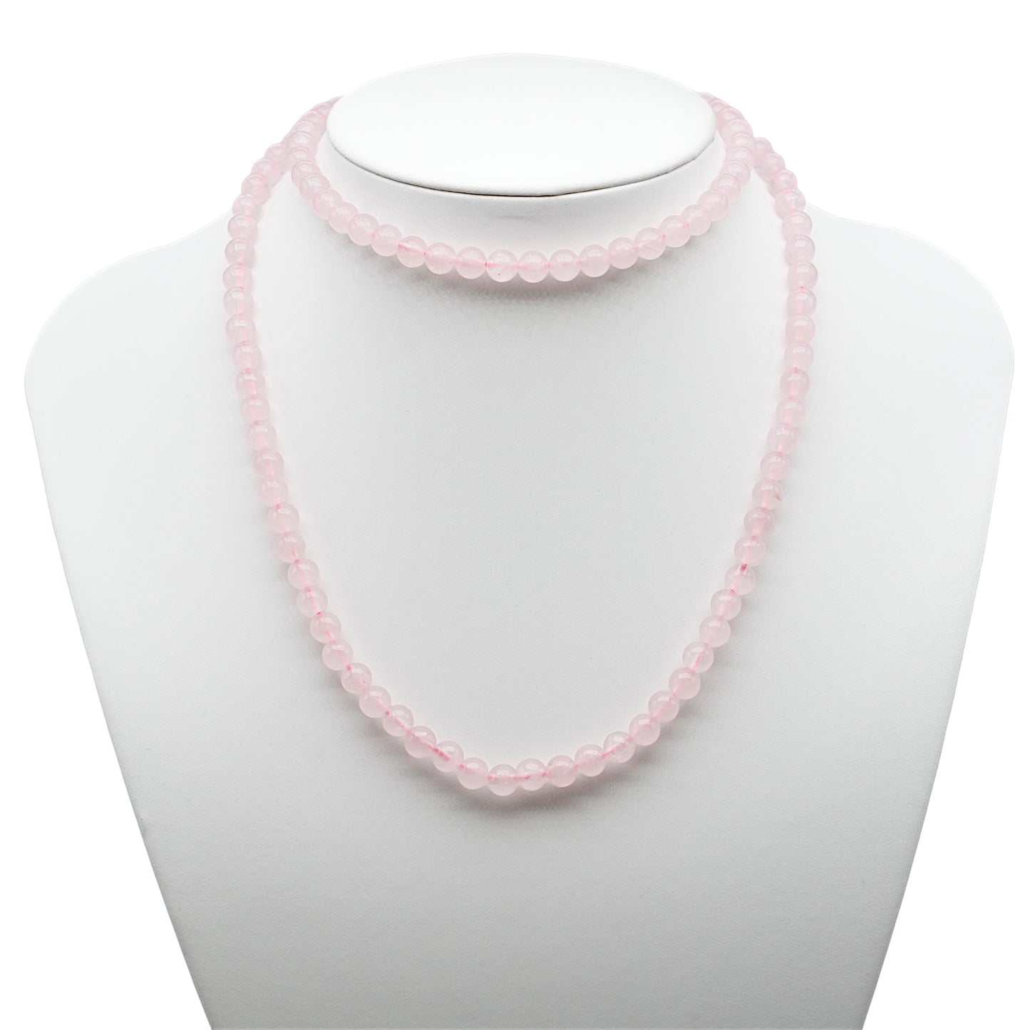 Collier sautoir 75 cm Quartz rose 6 mm avec fermoir en acier inoxydable argenté - Foliesbijoux