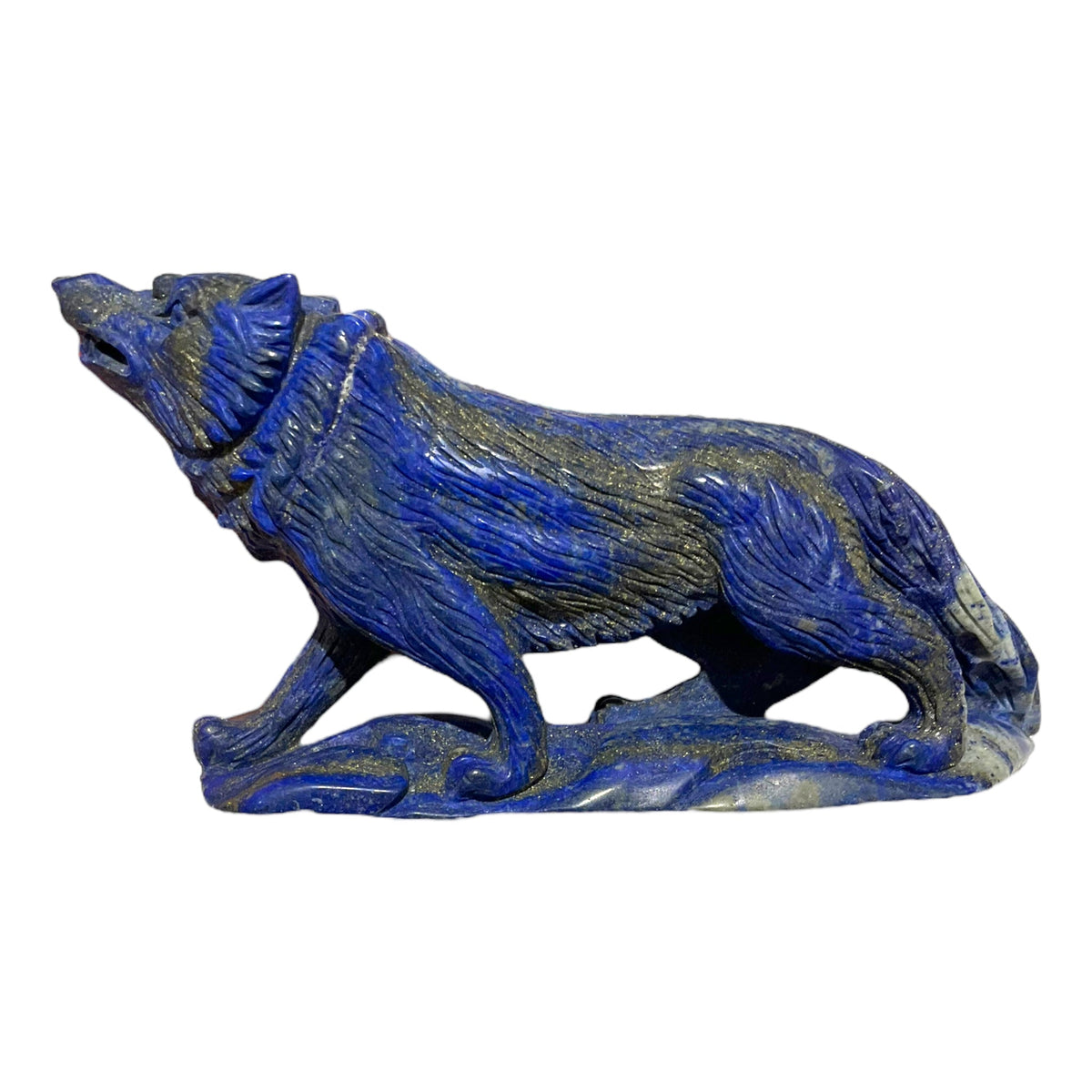 Figurine Loup en Lapis-lazuli pièce unique 17x9x4 cm - Foliesbijoux