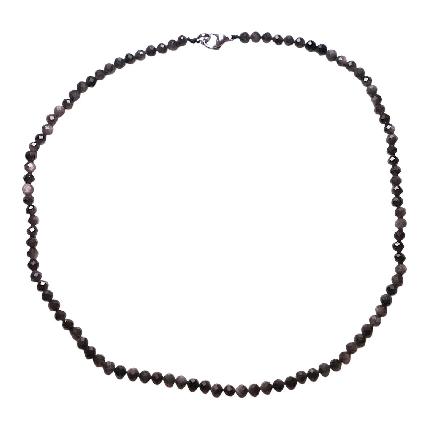 Collier en Obsidienne argentée perle facettée 4 mm acier inoxydable argenté - Foliesbijoux