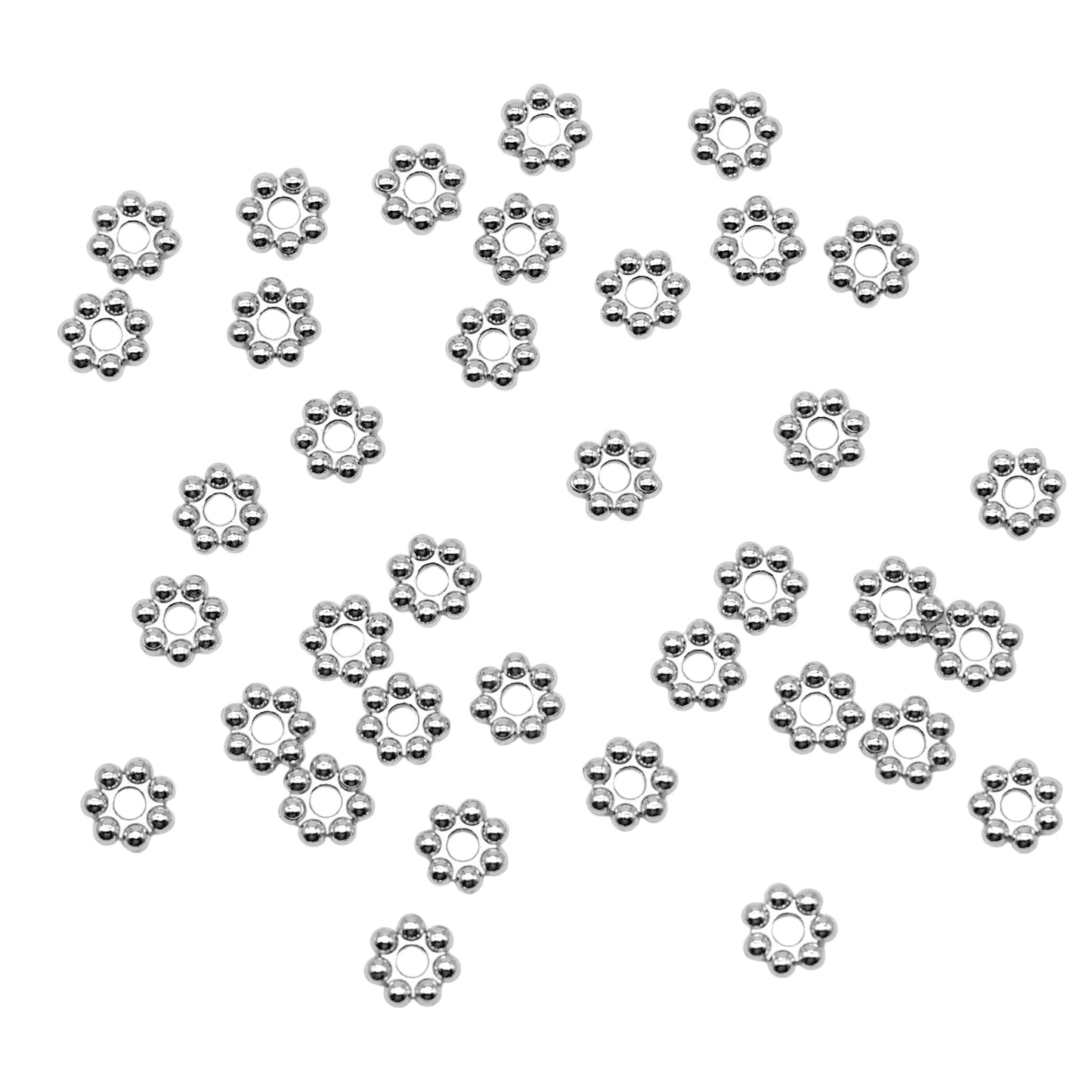 50 Breloques intercalaire fleurs acier inoxydable argentée - Foliesbijoux