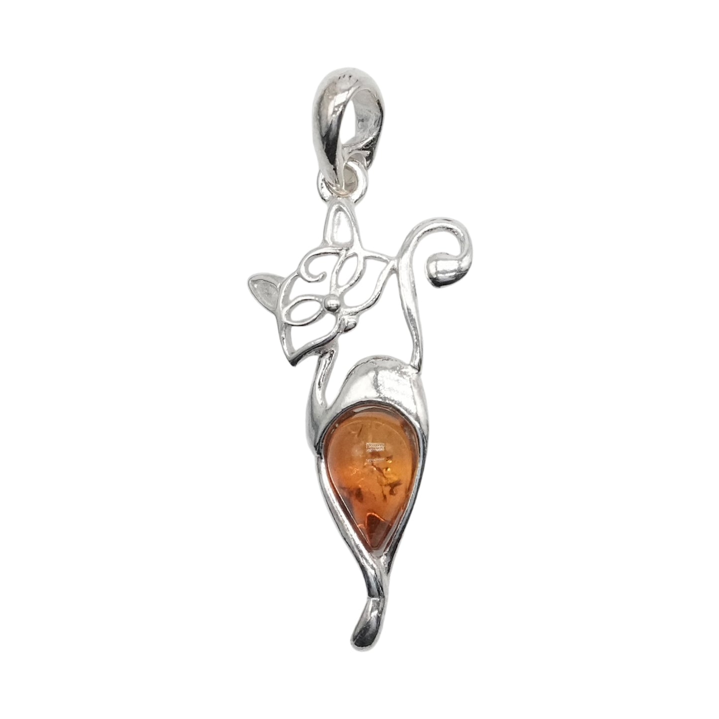 Pendentif ambre & argent chat #1 - Foliesbijoux