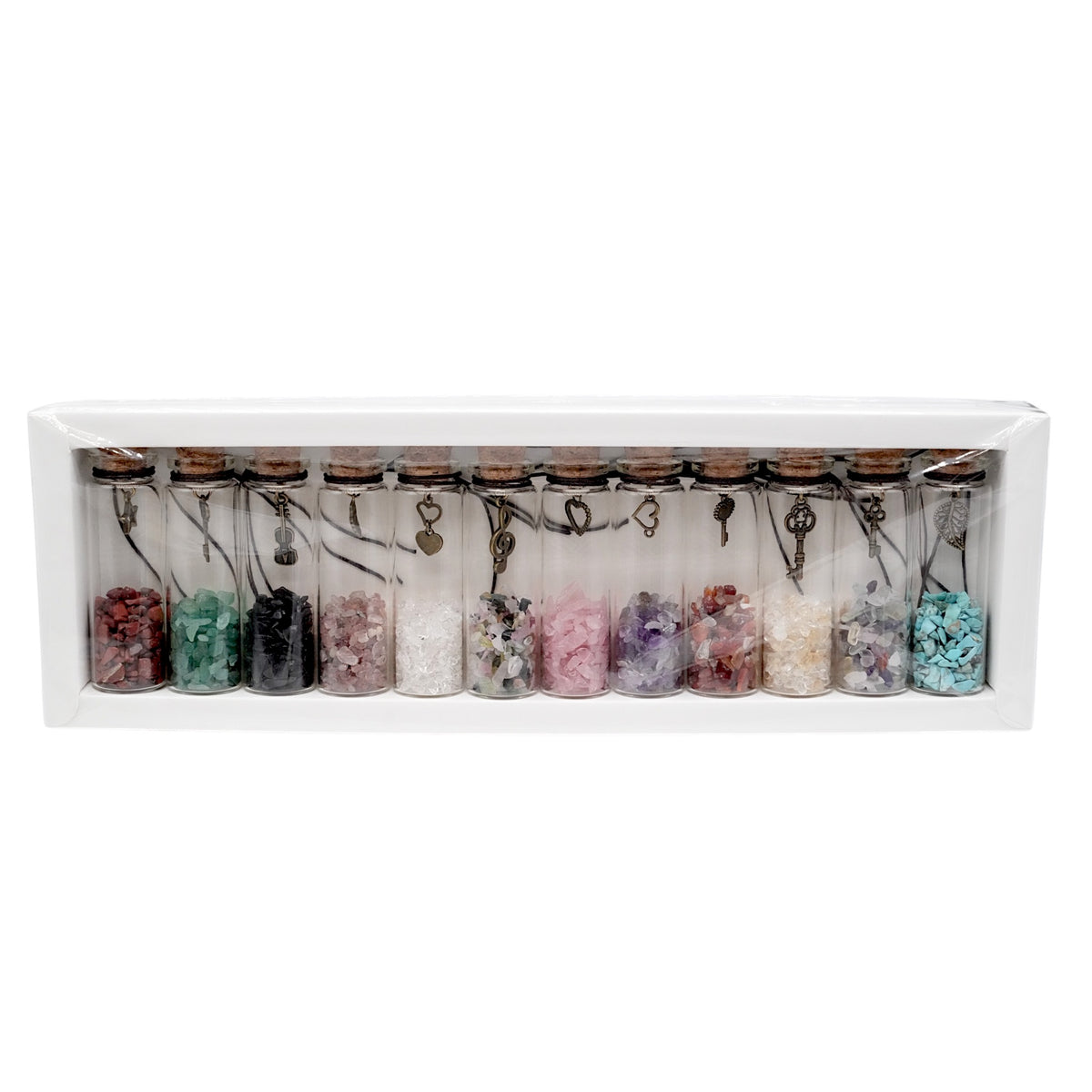 Set de 12 fioles à souhaits en pierre naturelle (les pierres peuvent variées) - Foliesbijoux