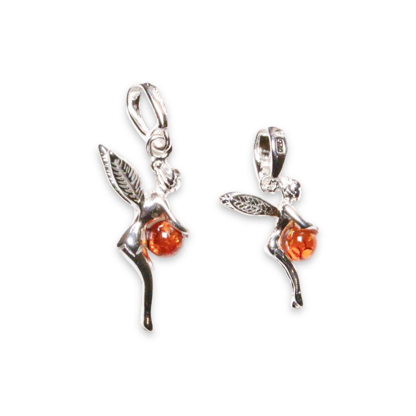 Pendentif ambre & argent forme Fée #9 - Foliesbijoux