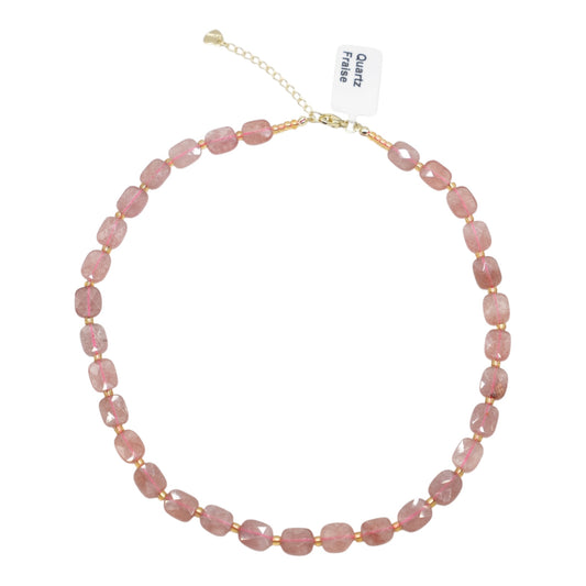 Collier 43 cm 8x10 mm rectangulaire facetté en acier inoxydable dorée (11 pierres disponibles)