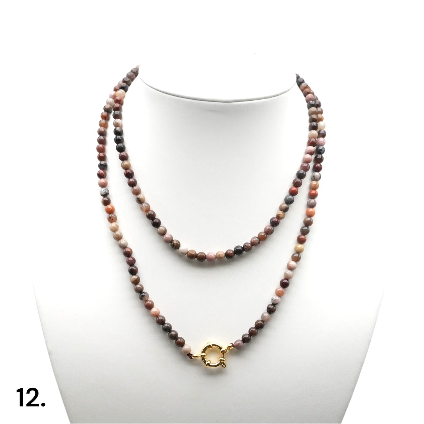 Collier sautoir 80 cm 4 mm avec fermoir boué en acier inoxydable dorée (16 pierres disponibles) - Foliesbijoux