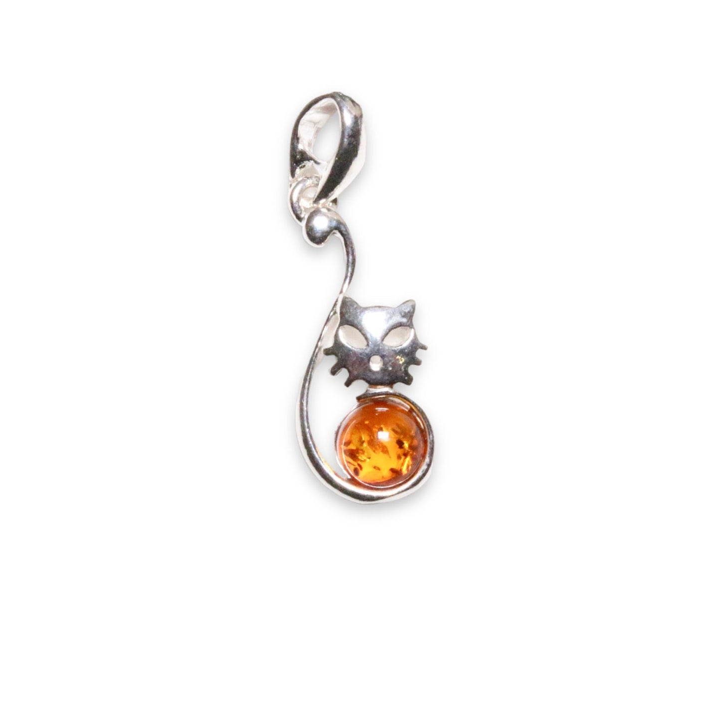 Pendentif ambre et argent forme Chat #6 - Foliesbijoux