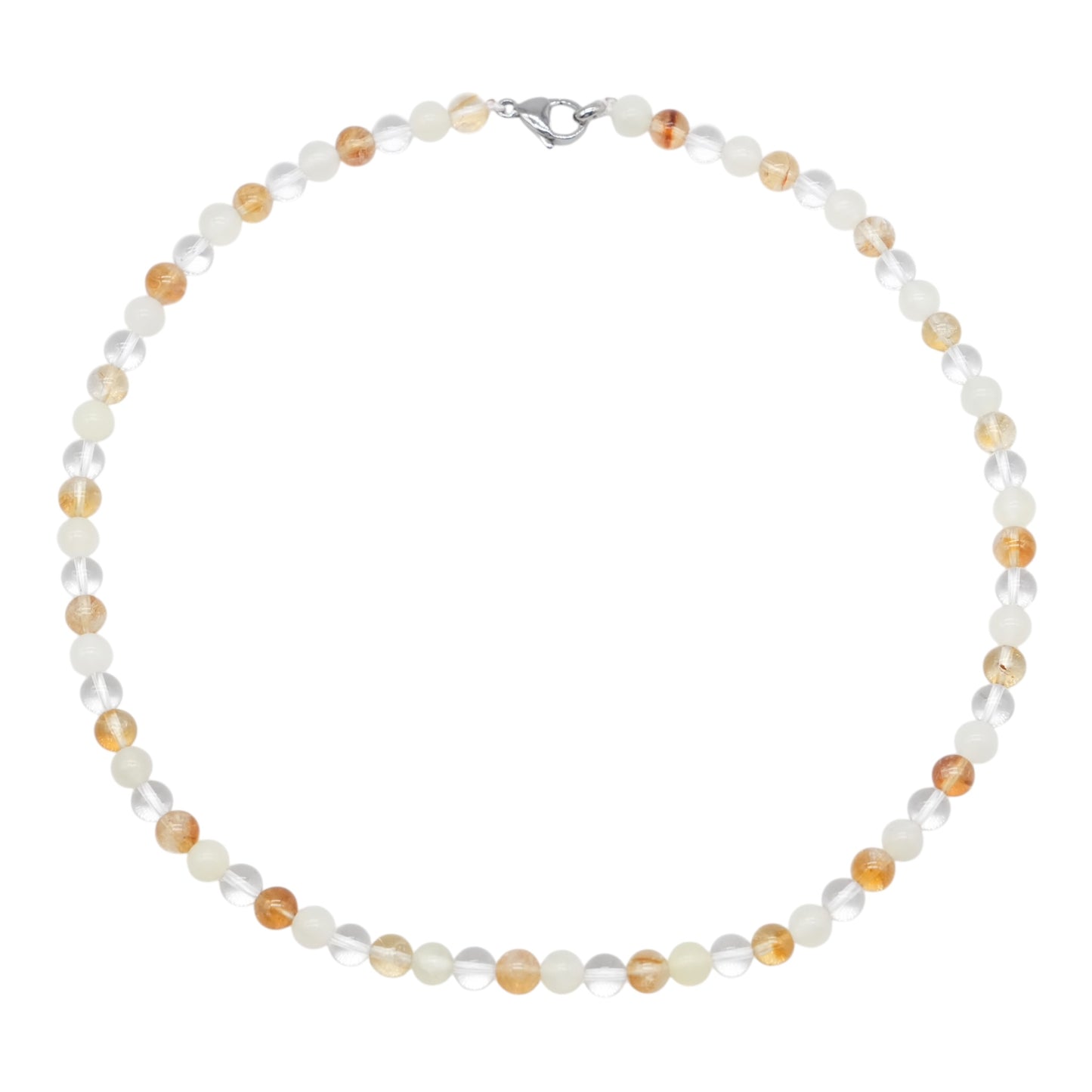 Collier chance & prospérité A avec fermoir acier inoxydable — Citrine chauffée A, Jade de Chine & cristal de roche (numéro 6) - Foliesbijoux