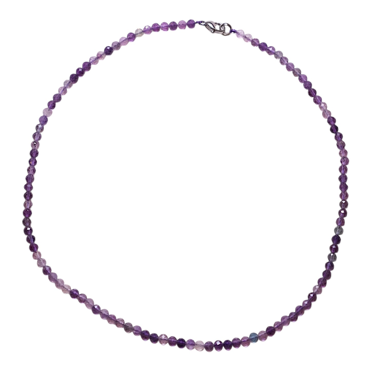 Collier en Fluorine violette perle facettée 4 mm acier inoxydable argenté - Foliesbijoux