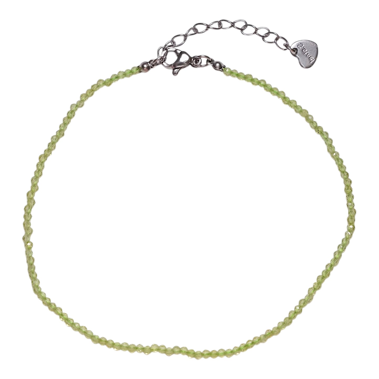 Bracelet/chaine de cheville Péridot perle facetté 2-3 mm avec fermoir acier inoxydable (référence 10) - Foliesbijoux