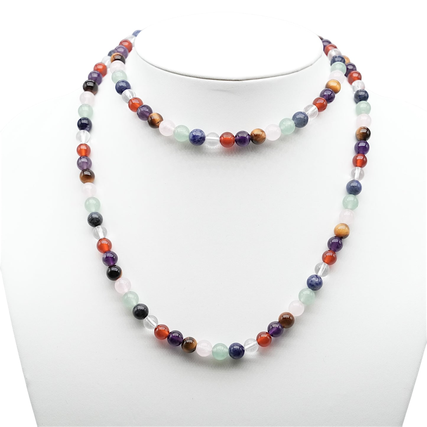 Collier sautoir 75 cm boule 7 chakras/multi pierre 6 mm - Foliesbijoux