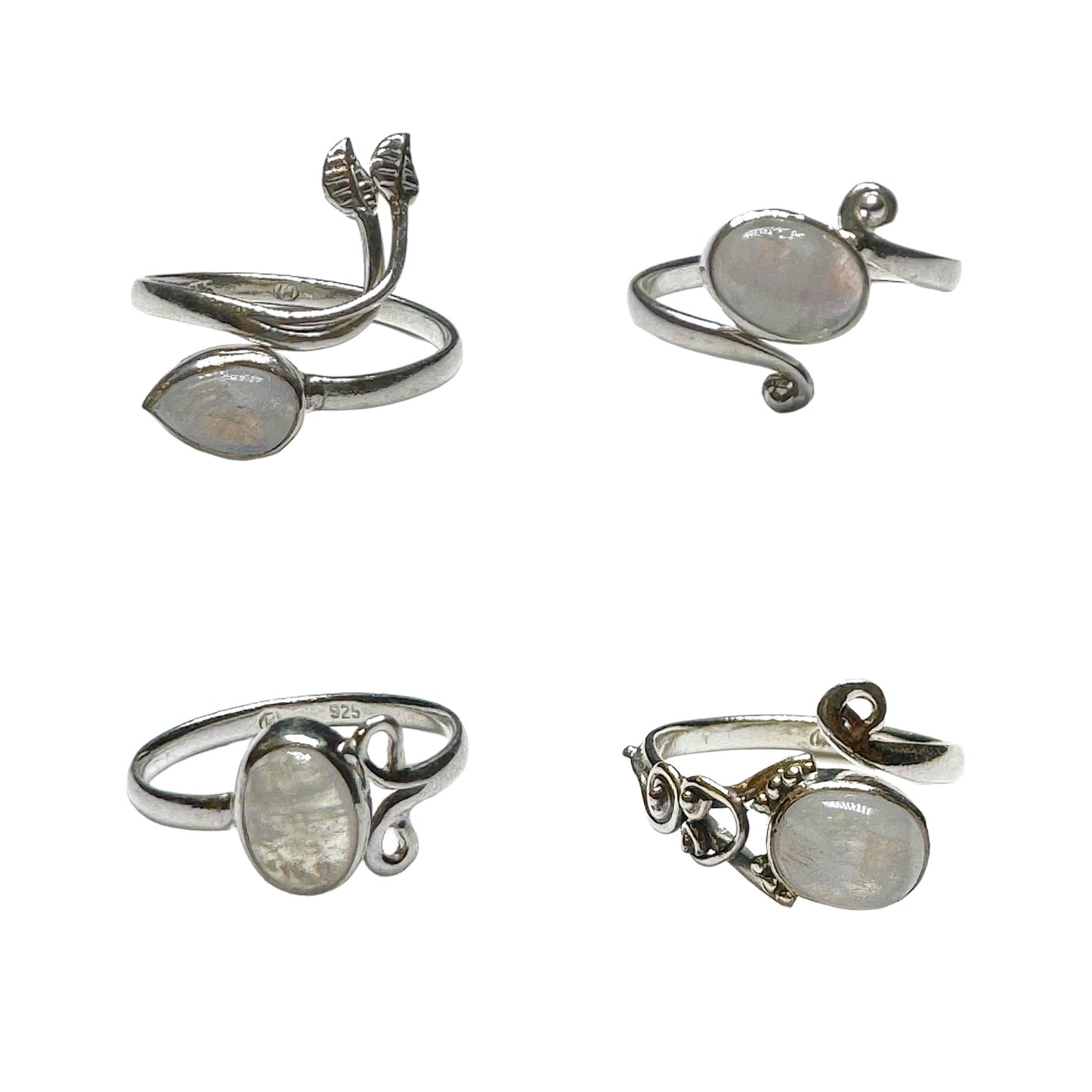 Bague réglable Argent 925 & Pierre de lune bleu modèle aléatoire - Foliesbijoux