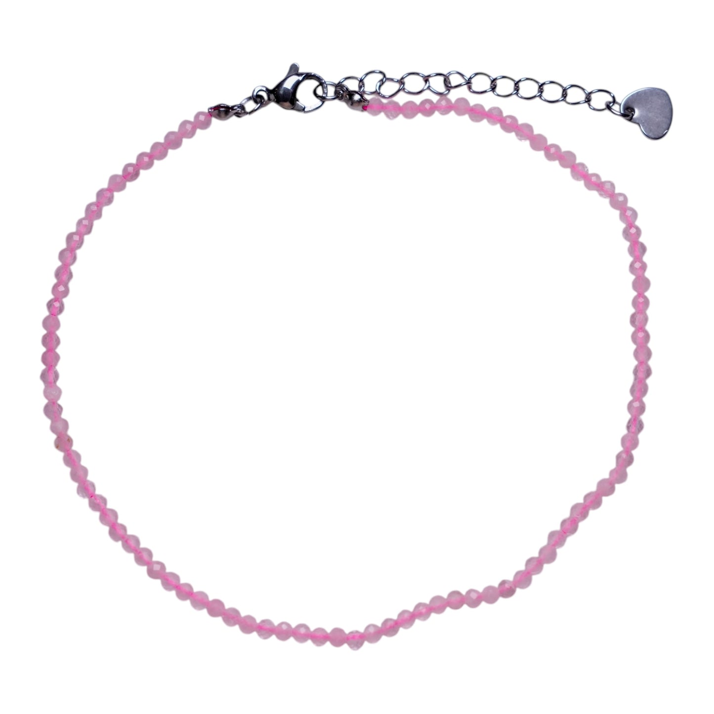 Bracelet/chaine de cheville Quartz rose perle facetté 2-3 mm avec fermoir acier inoxydable (référence 13) - Foliesbijoux