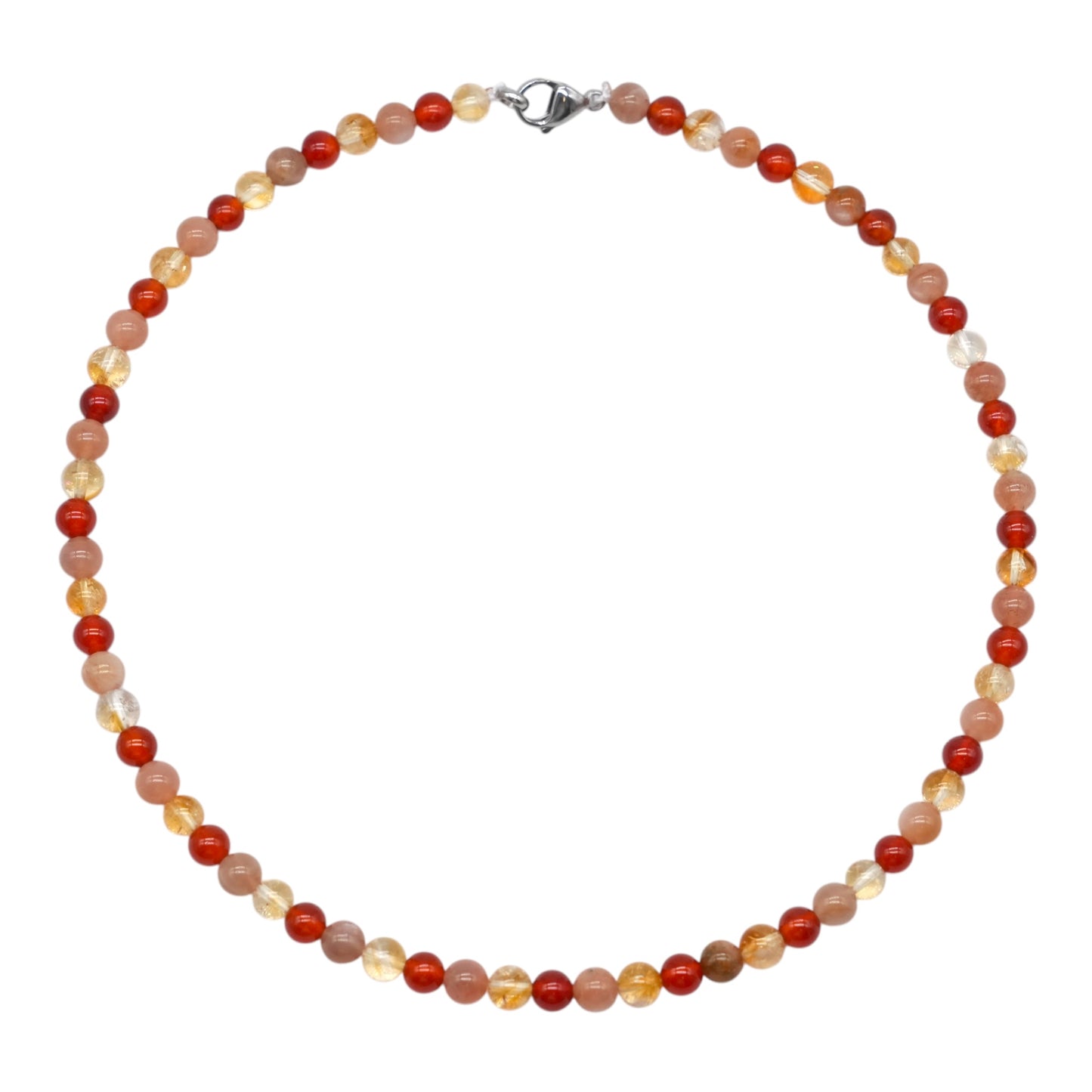Collier Joie de vivre/Bonne humeur avec fermoir acier inoxydable — Cornaline, Citrine chauffée A & Pierre de soleil A+ (numéro 11) - Foliesbijoux
