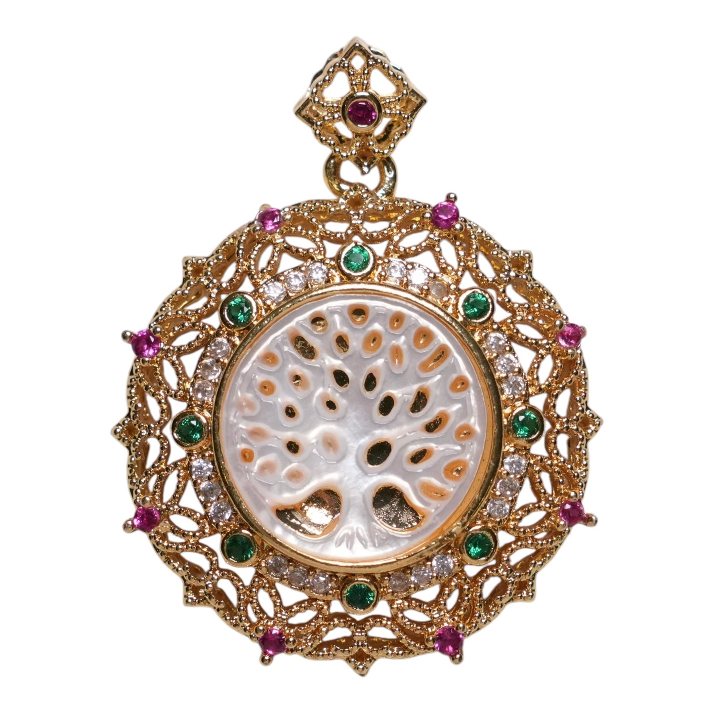 Pendentif en Nacre Arbre de vie avec ornement doré - Foliesbijoux