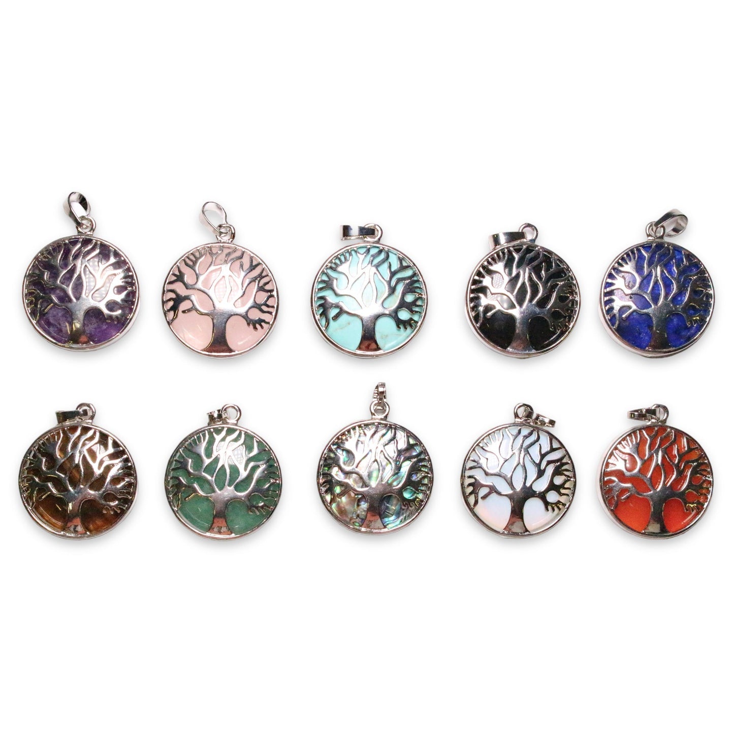 Pendentif en Arbre de vie rond argenté - Foliesbijoux