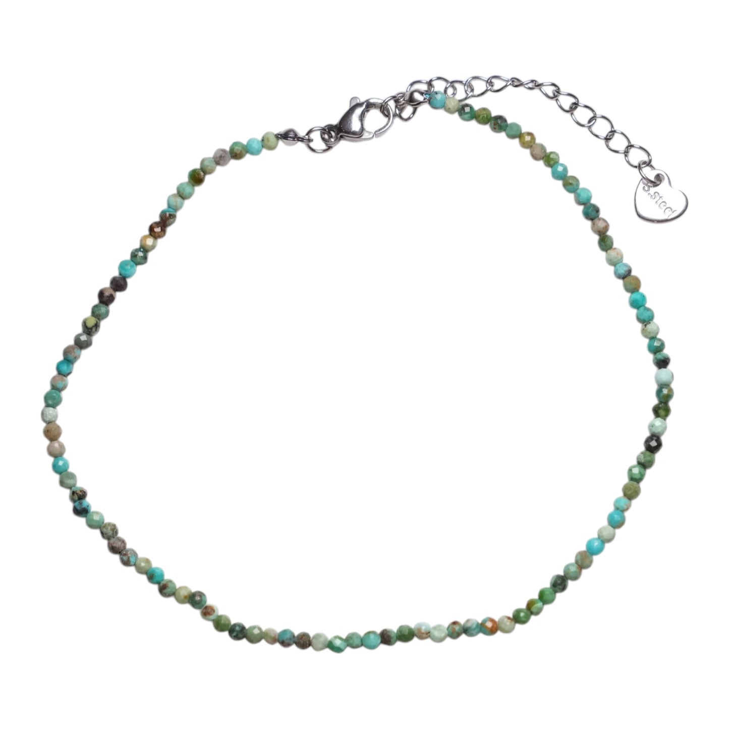 Bracelet/chaine de cheville Turquoise d’Afrique perle facetté 2-3 mm avec fermoir acier inoxydable (référence 15) - Foliesbijoux