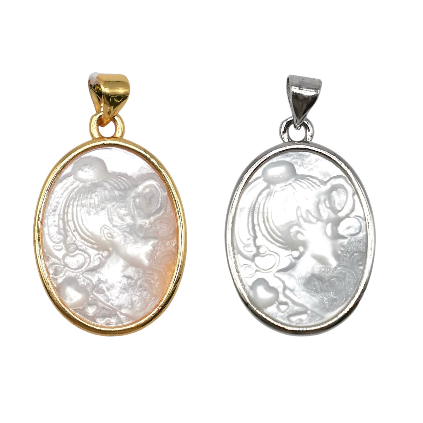 Pendentif femme nacre sculpté main orné - Foliesbijoux