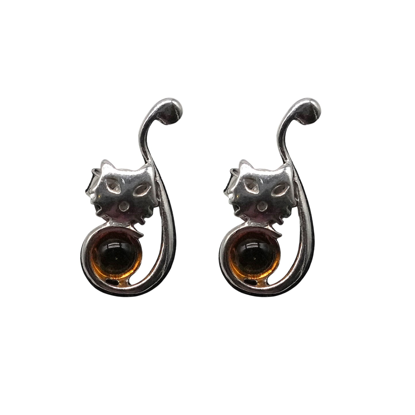 Boucle d'oreille chat ambre & Argent 925 (#07) - Foliesbijoux