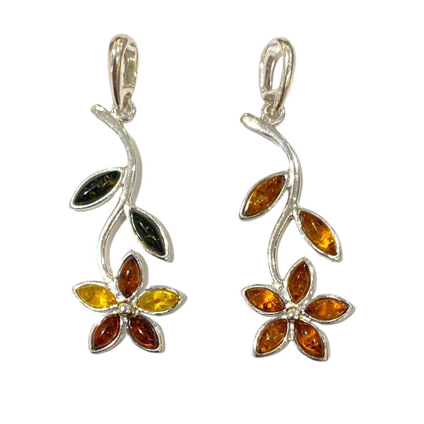 Pendentif ambre & argent forme fleur #49 - Foliesbijoux