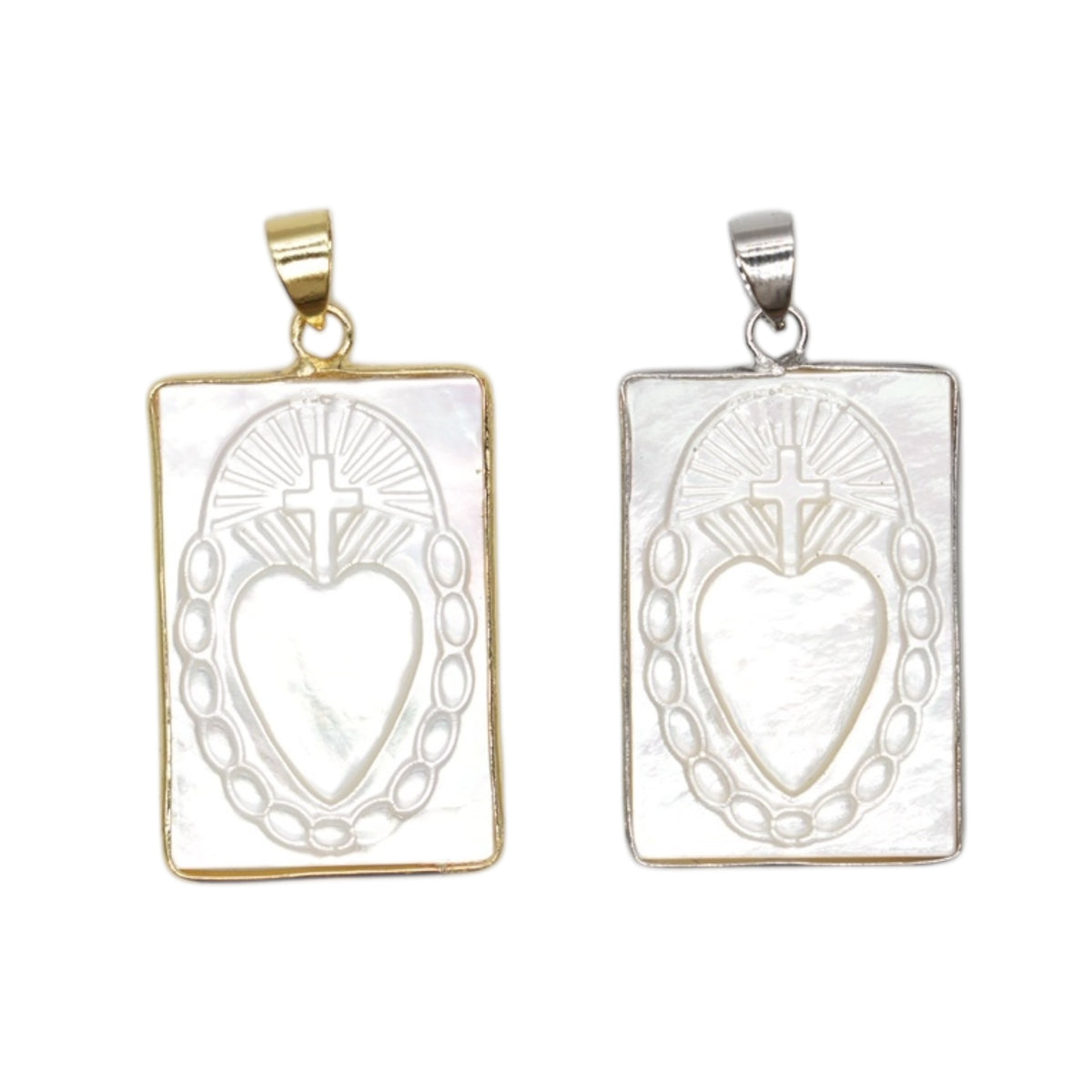 Square Mother-of-Pearl Sacred Heart of Jesus Pendant (spiritual protection)
