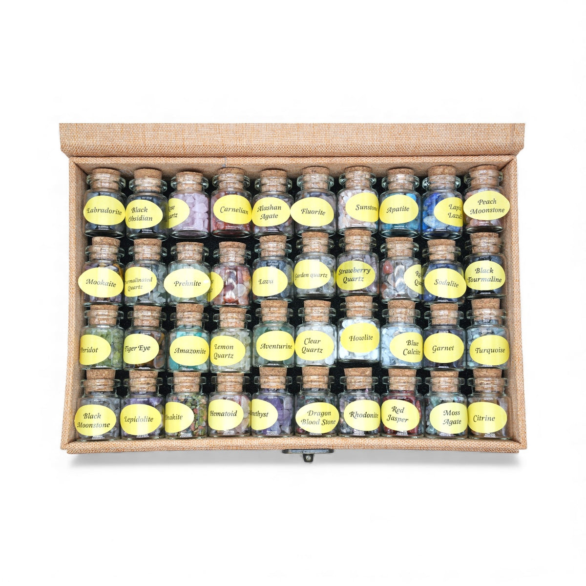 "Mystic Crystal Vials" Box - Set of 40 Natural Mini Stone Vials