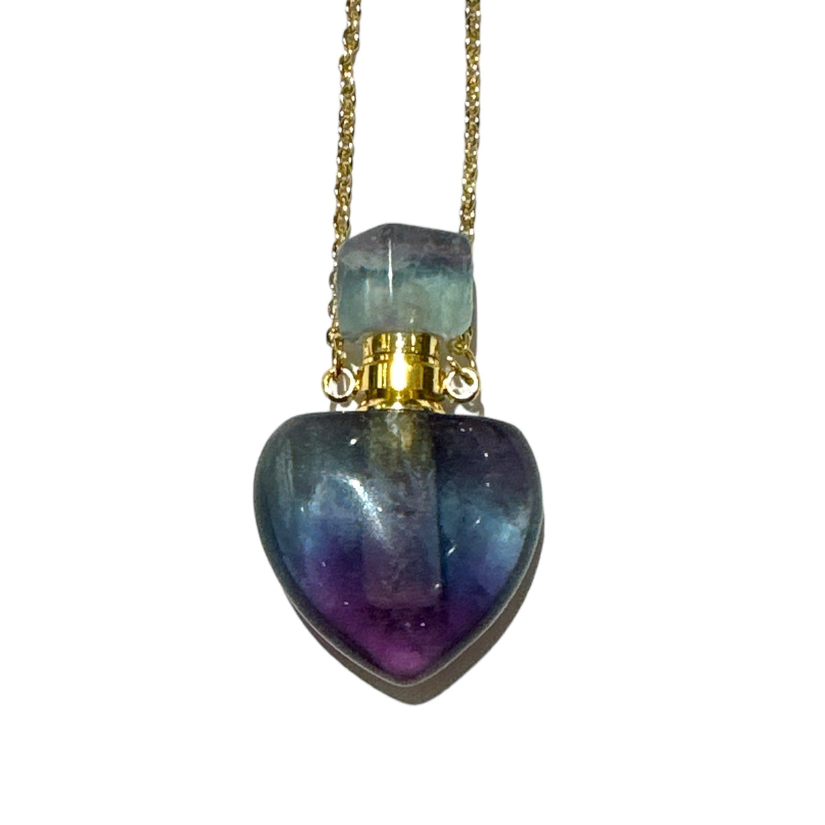 Collier fiole en fluorine forme cœur pour huile essentielle/parfum - Foliesbijoux