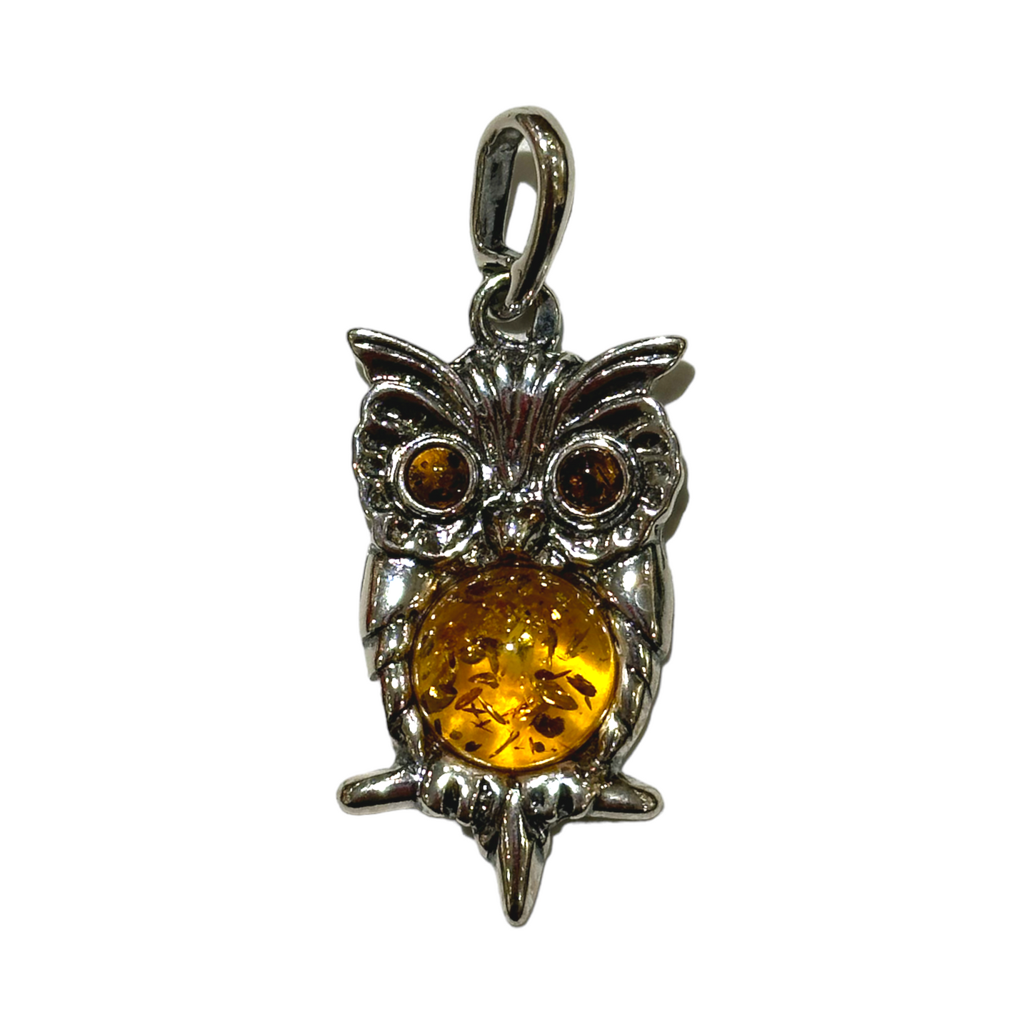 Pendentif ambre & argent forme Hibou #24 - Foliesbijoux