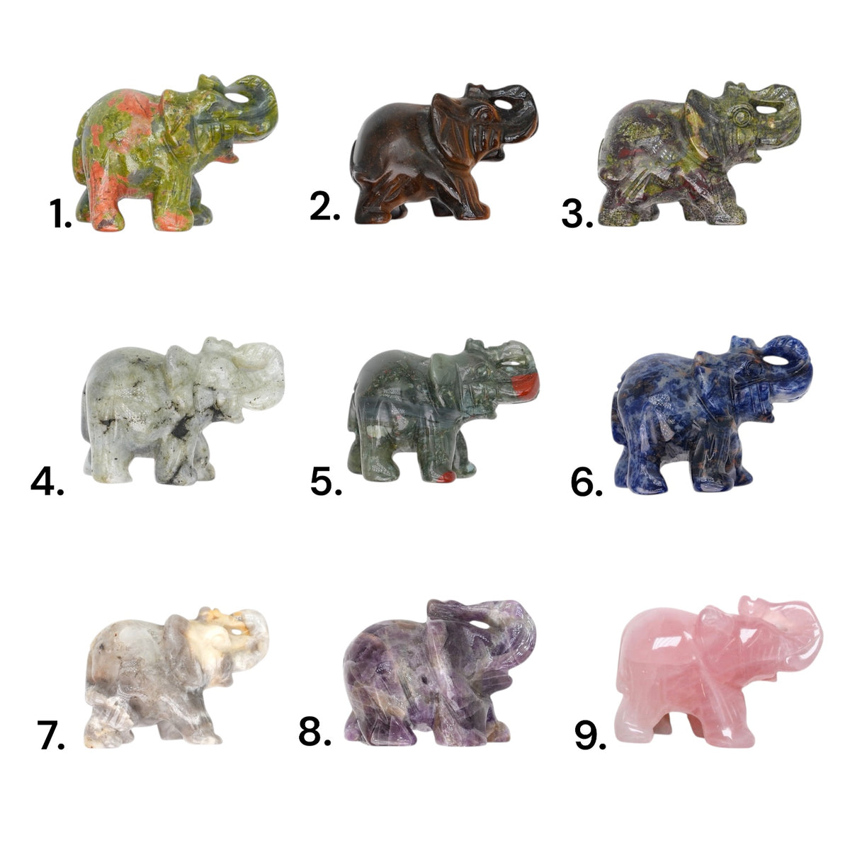 Figurine éléphant taille moyenne 4.5x3x2.5 (14 pierres disponible)