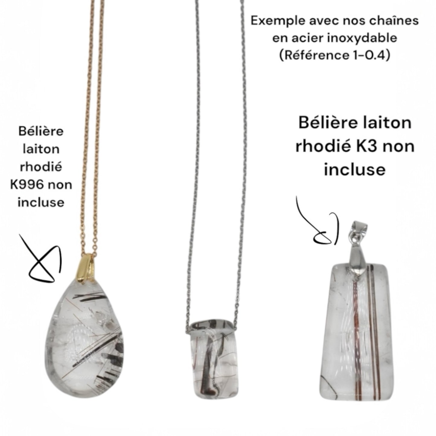 Pendentif Quartz Tourmaline (3 formes disponibles) (bélière non incluse) - Foliesbijoux