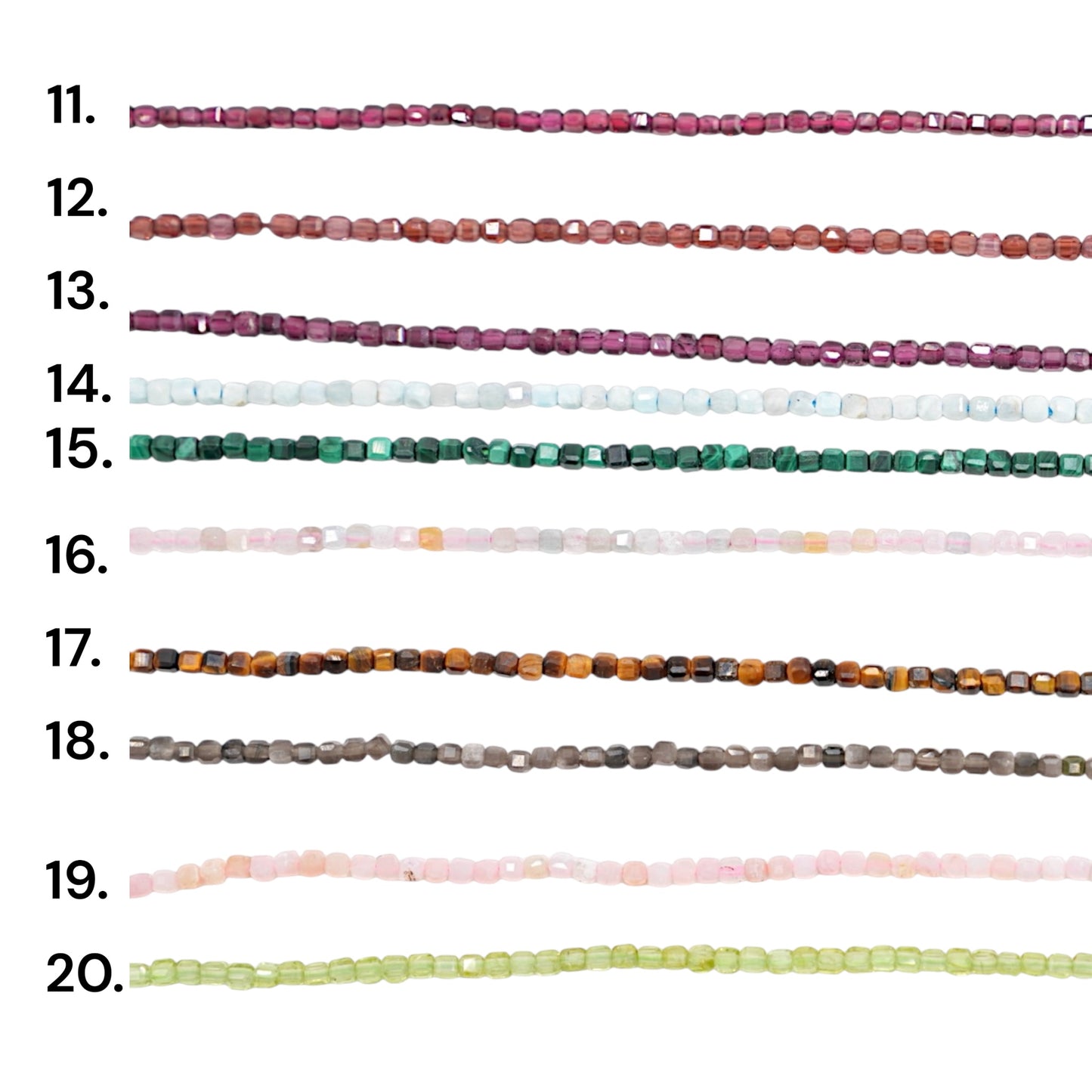 Strand of faceted square beads 2x2 mm (9 stones available)