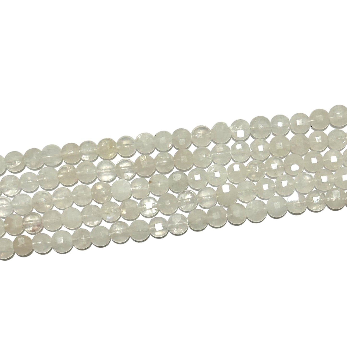 Fil Pierre de lune bleutée en rond plat facetté 4mm - Foliesbijoux