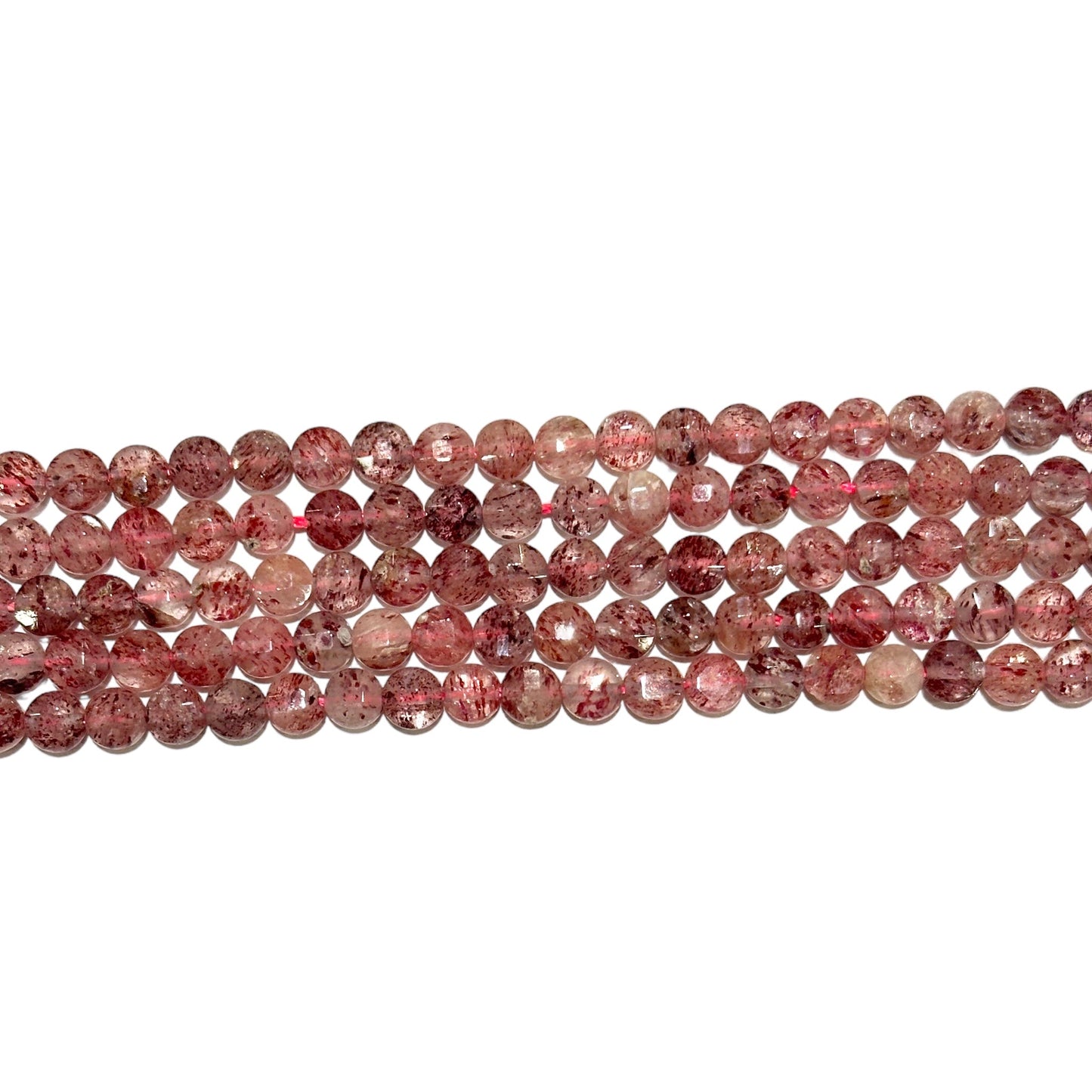 Fil de quartz fraise A en rond plat facetté 4mm - Foliesbijoux