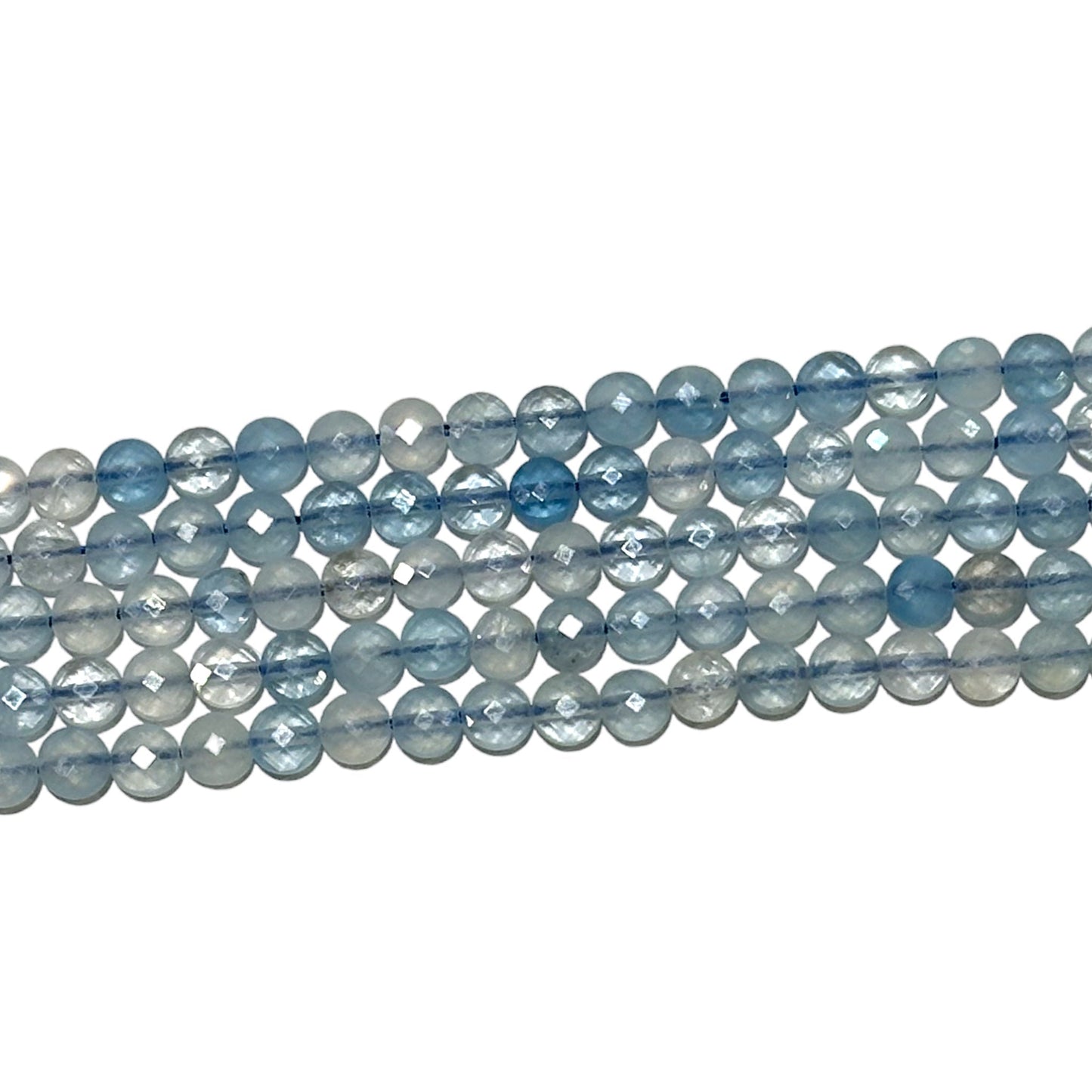 Fil de aigue marine en rond plat facetté 4mm - Foliesbijoux