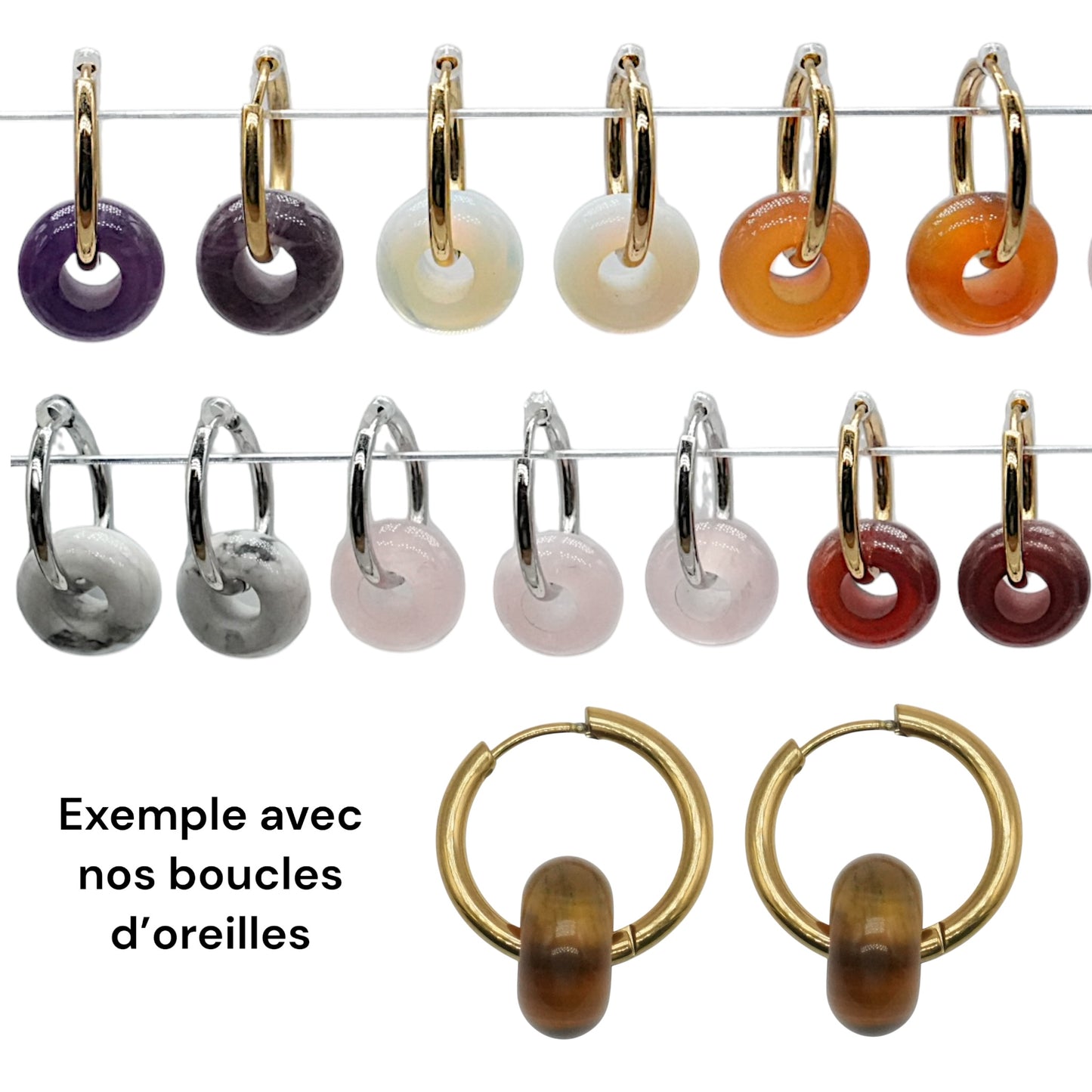 Lot de 10 donuts — trou 5 mm avec épaisseur de 6 mm (13 pierres disponible) - Foliesbijoux