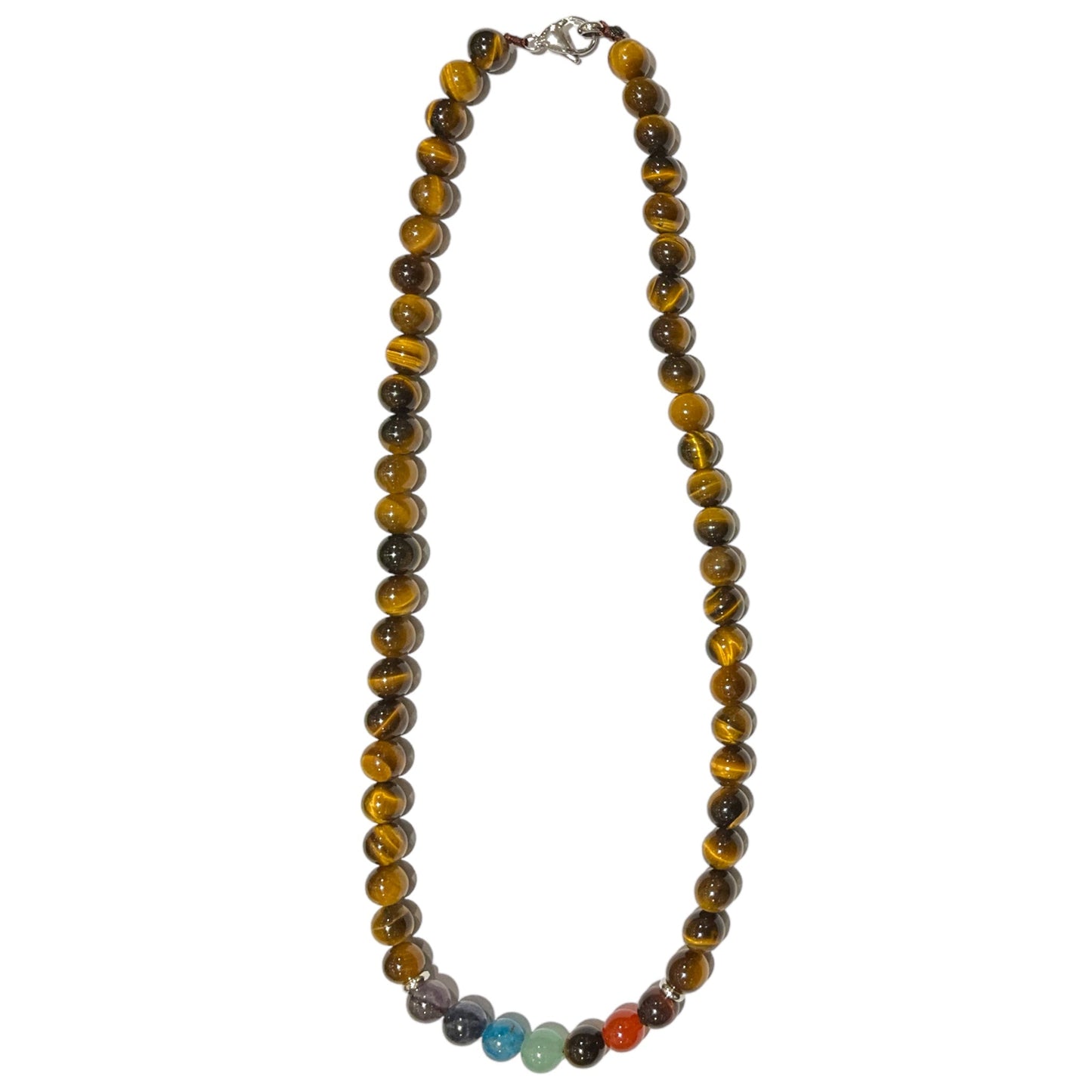 Collier boule 7 Chakras oeil de tigre - Foliesbijoux