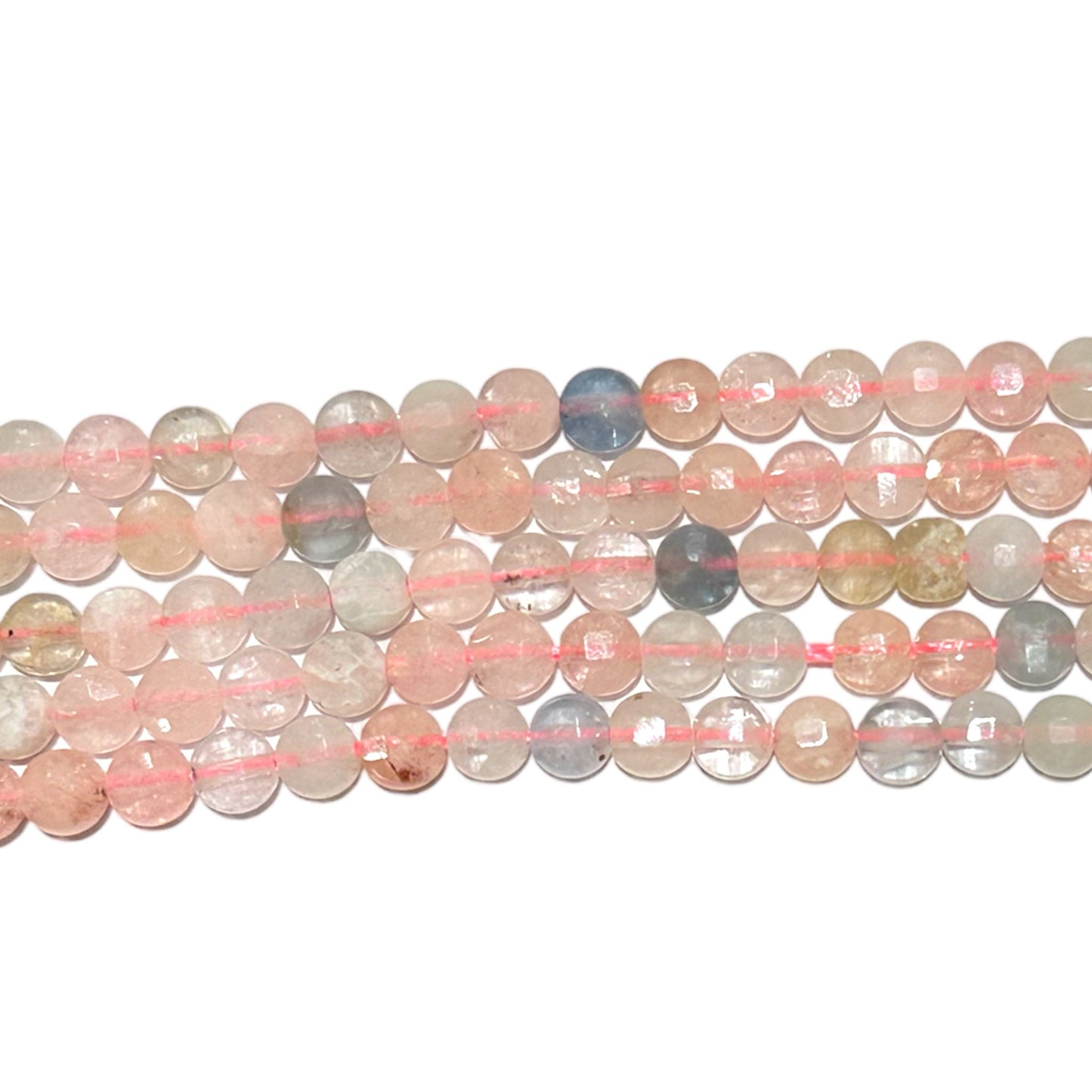 Fil de morganite en rond plat facetté 4mm - Foliesbijoux