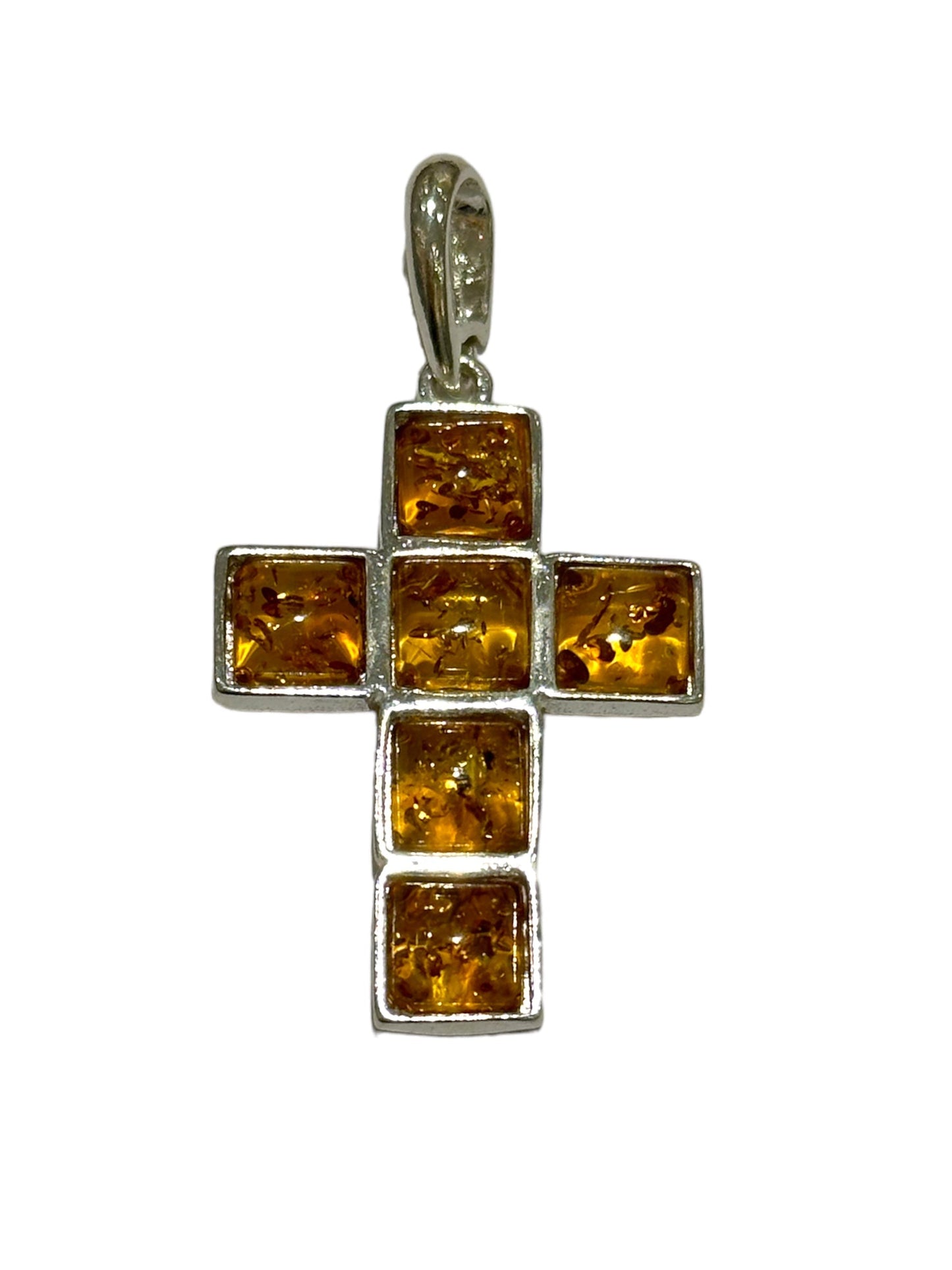 Pendentif ambre & argent forme Croix #51 - Foliesbijoux