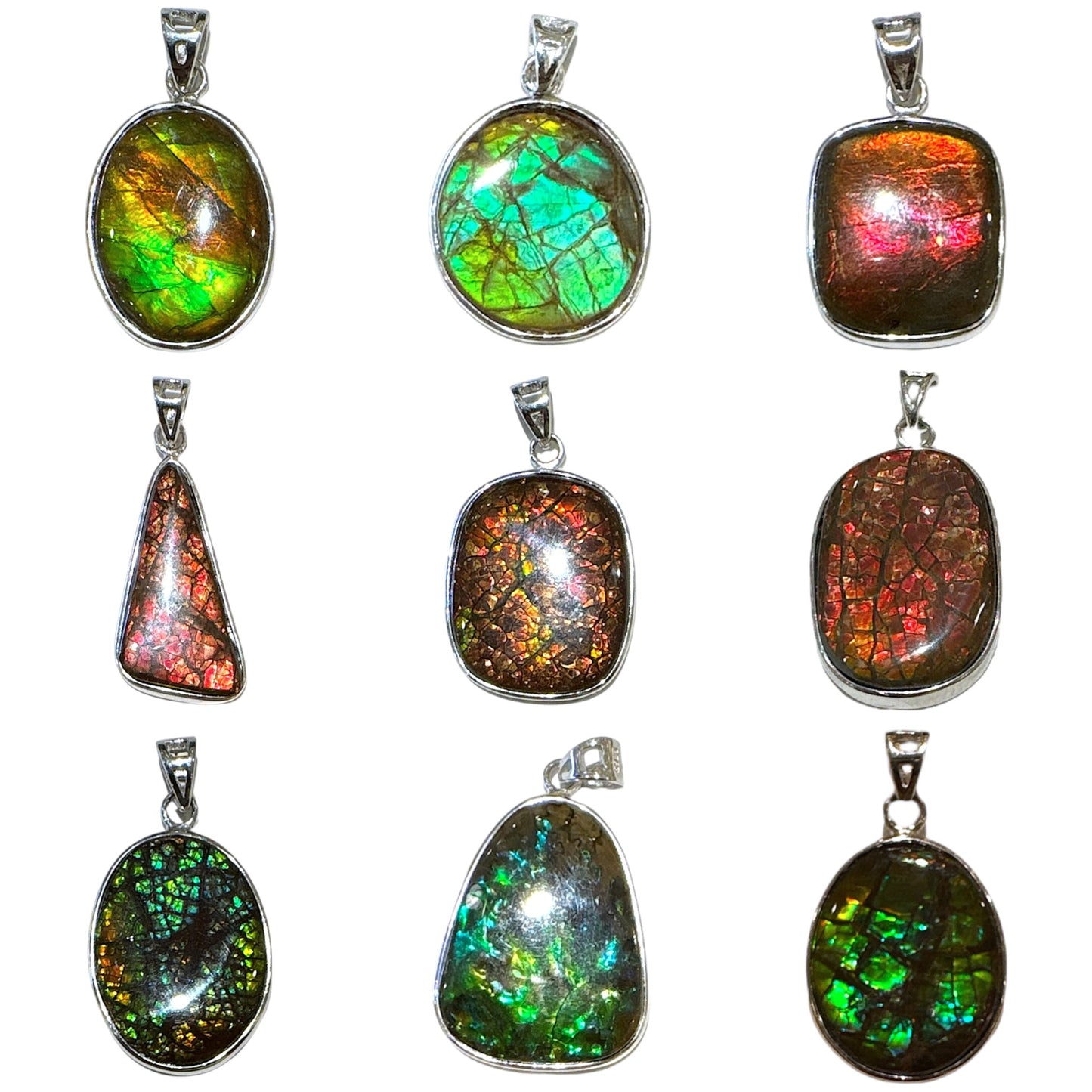 Pendentif Argent 925 et Ammolite naturelle du Canada - Foliesbijoux
