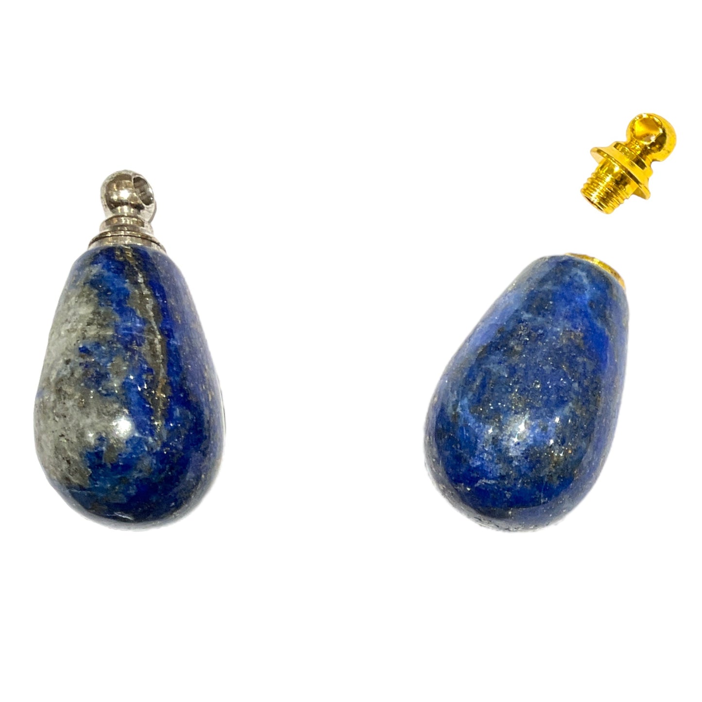 Pendentif fiole en lapis Lazuli en acier pour huile essentielle/parfum - Foliesbijoux