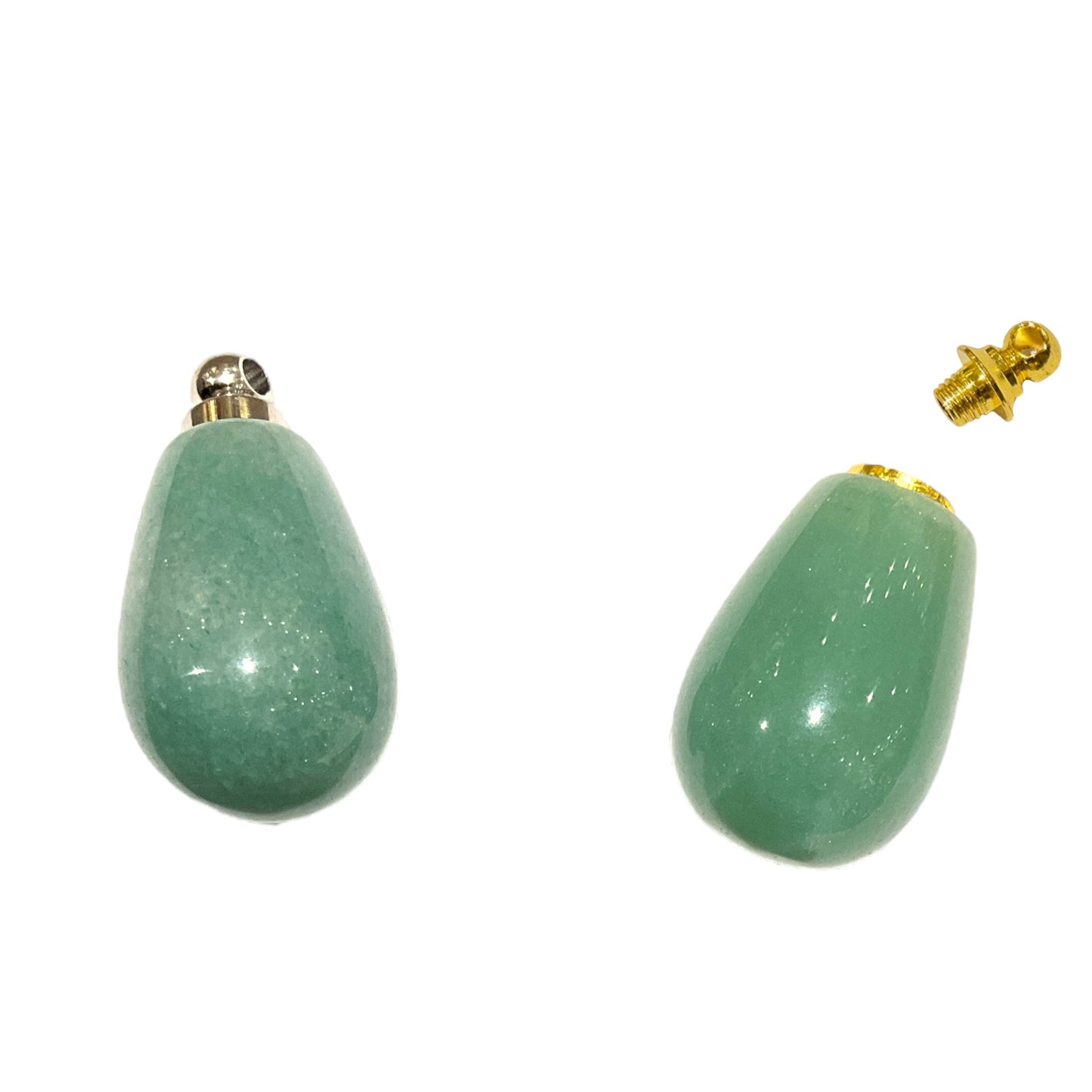 Pendentif fiole en Aventurine verte en acier pour huile essentielle/parfum - Foliesbijoux