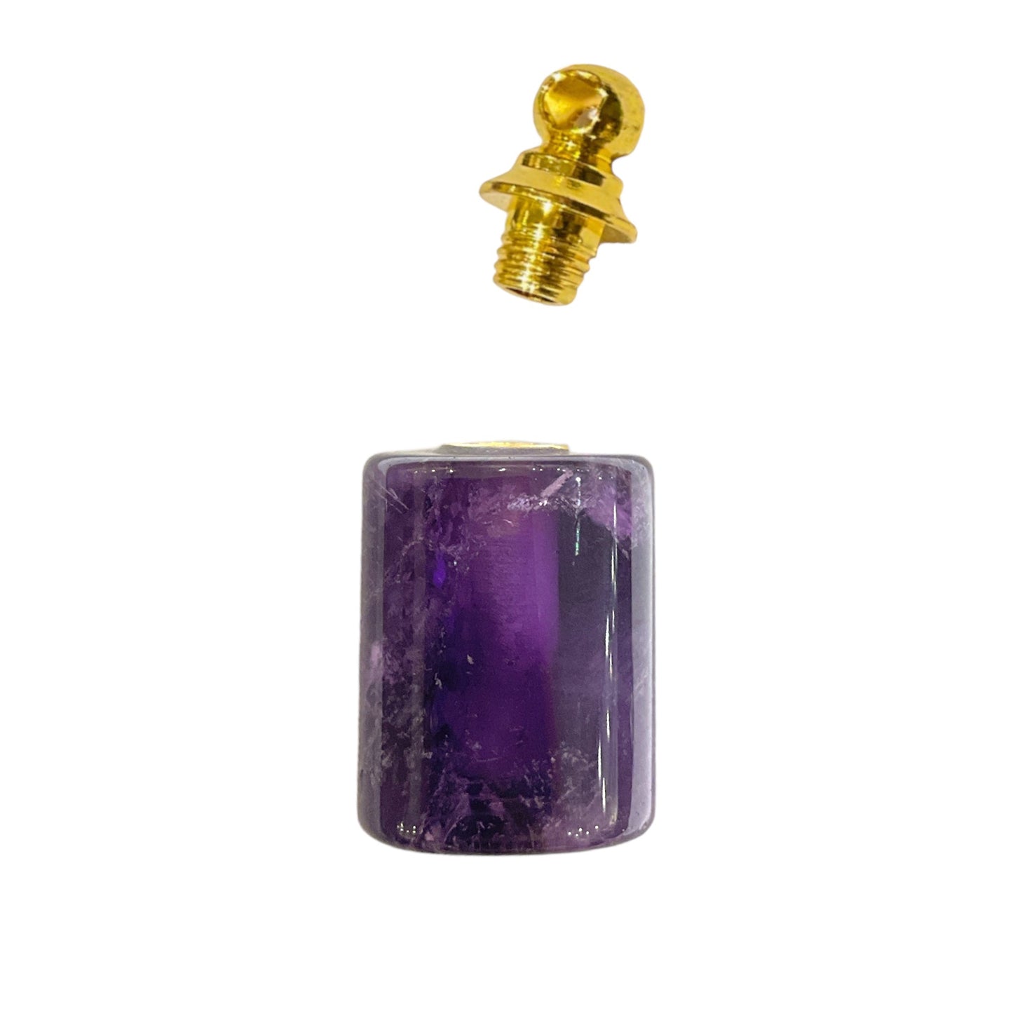 Pendentif fiole en Amethyste & acier forme rectangle pour huile essentielle/parfum - Foliesbijoux